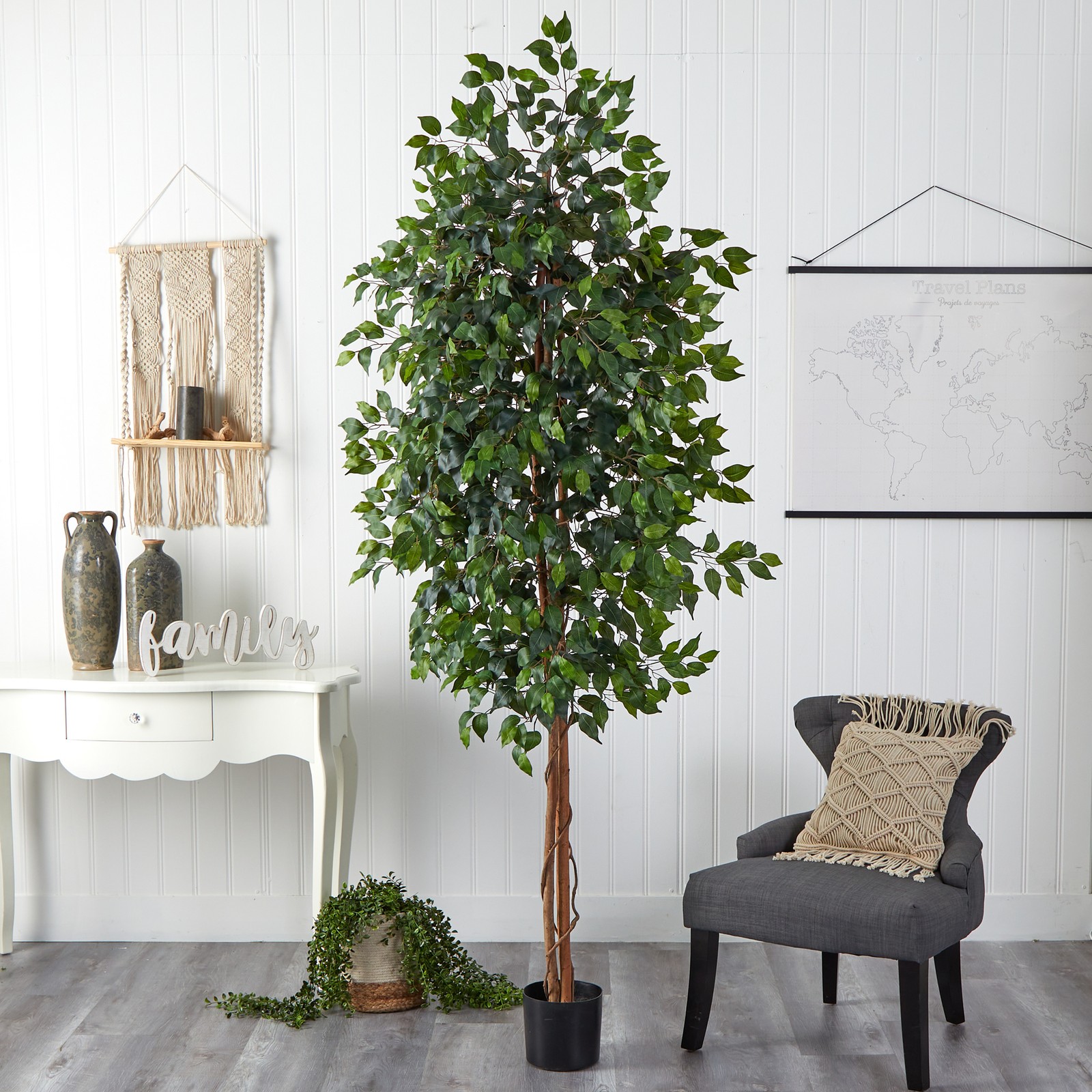 Nearly Natural 96″ Ficus Tree with Over 1500 Leaves in Green/Black