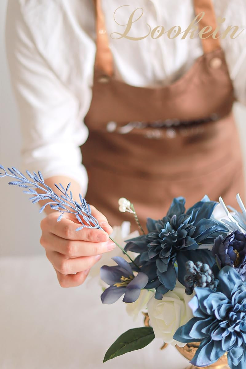 Navy Blue Faux Greenery Filler Stems Set – 53 Pcs for DIY Decor & Bouquets