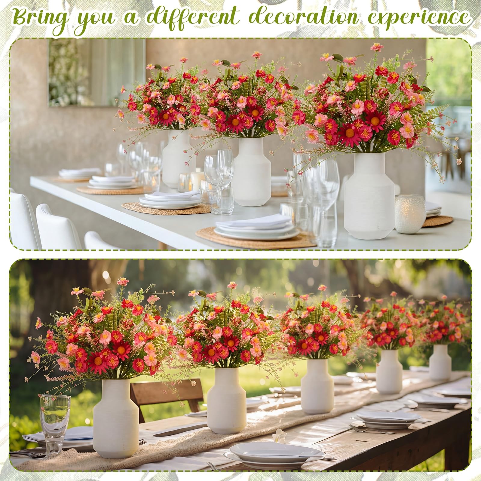 8 Bundles Artificial Wildflower Bouquets Outdoor Set No Fade Long Fake Plasti…