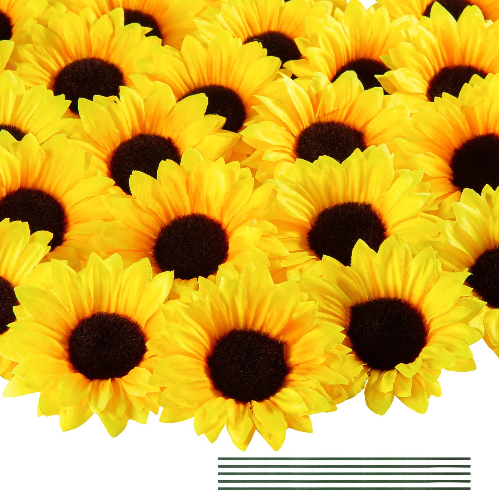 40 Pcs 4 Inch Fake Sunflower Heads with Stems Artificial Silk Flower Heads