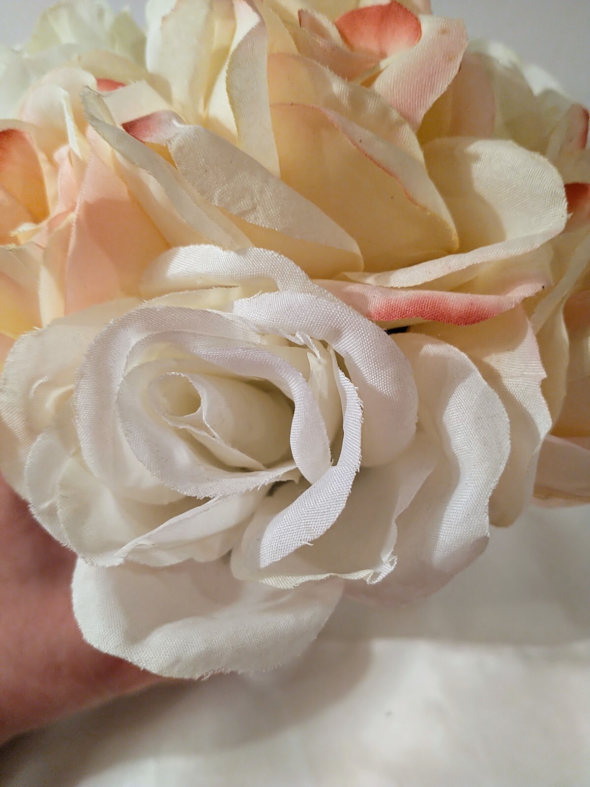 Roses Pottery Pot White & Pink Flowers Artificial Shabby Chic Decor 8″ x 7″