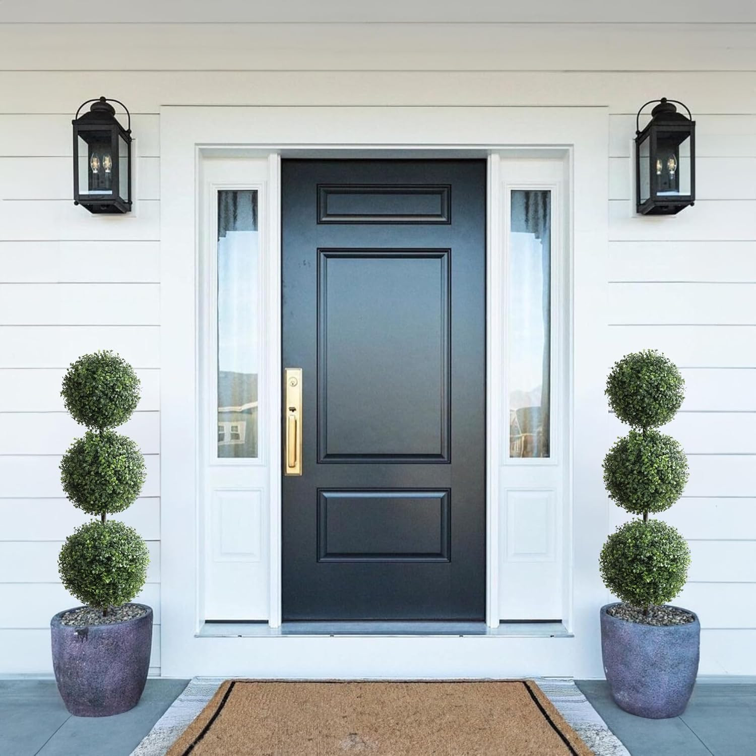 37″ Triple Ball Boxwood Topiary Trees – 2 Pack Artificial Outdoor Plants