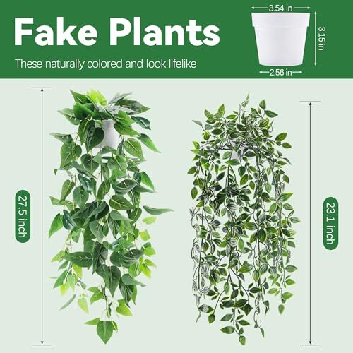 Packs Fake Plants Hanging Faux Potted Ivy Vine Artificial Mandala Plants for 2