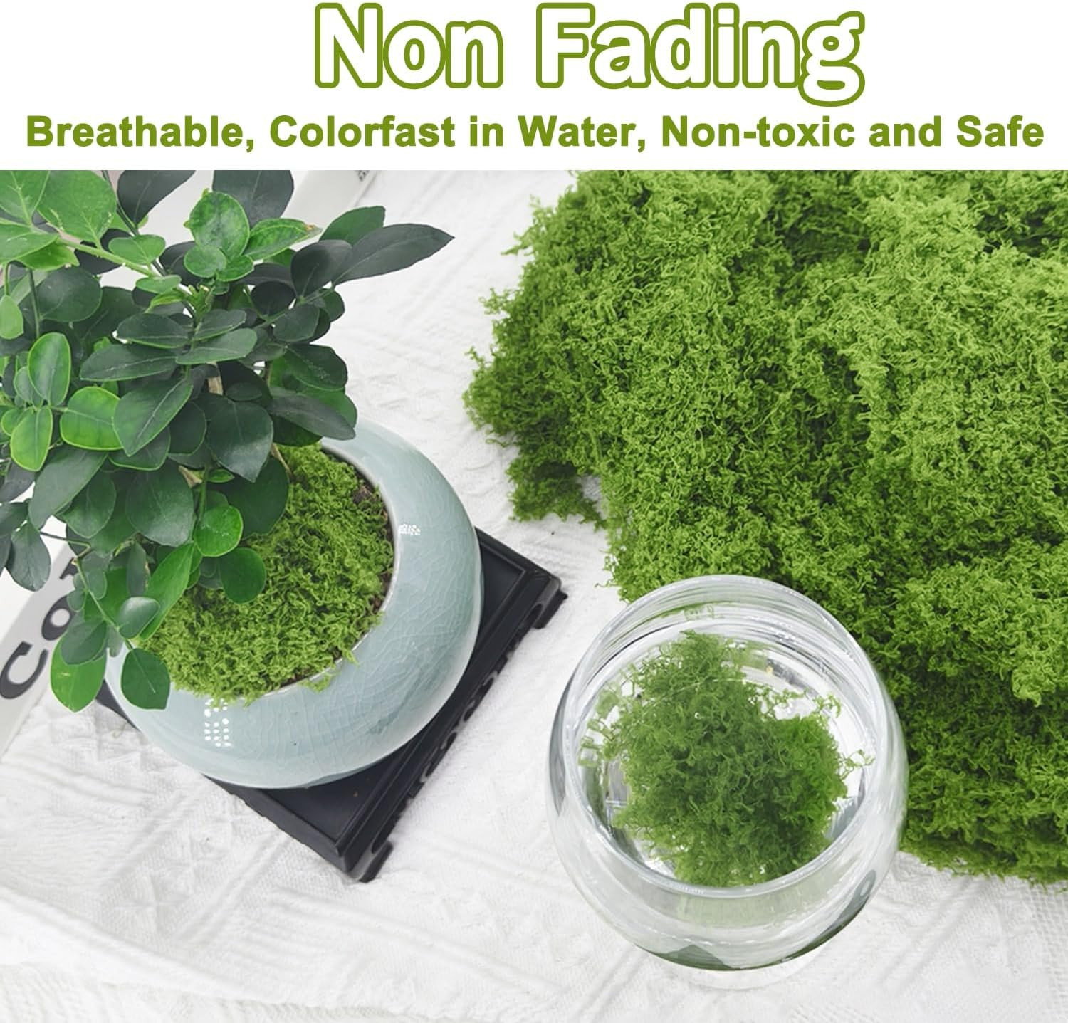 Faux Green Moss 5.3Oz Artificial Fake Plant Moss for Potted Plants Indoor, Craft