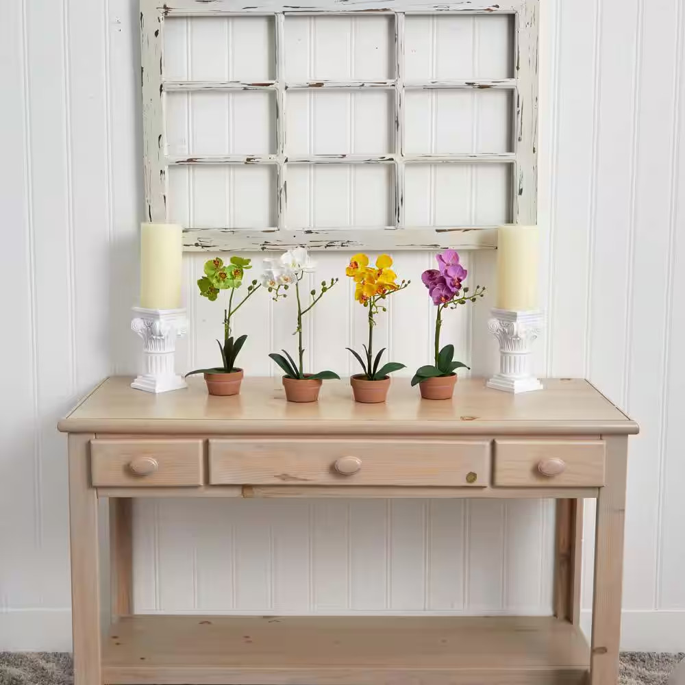 Artificial Phalaenopsis Orchid with Clay Vase (Set of 4)