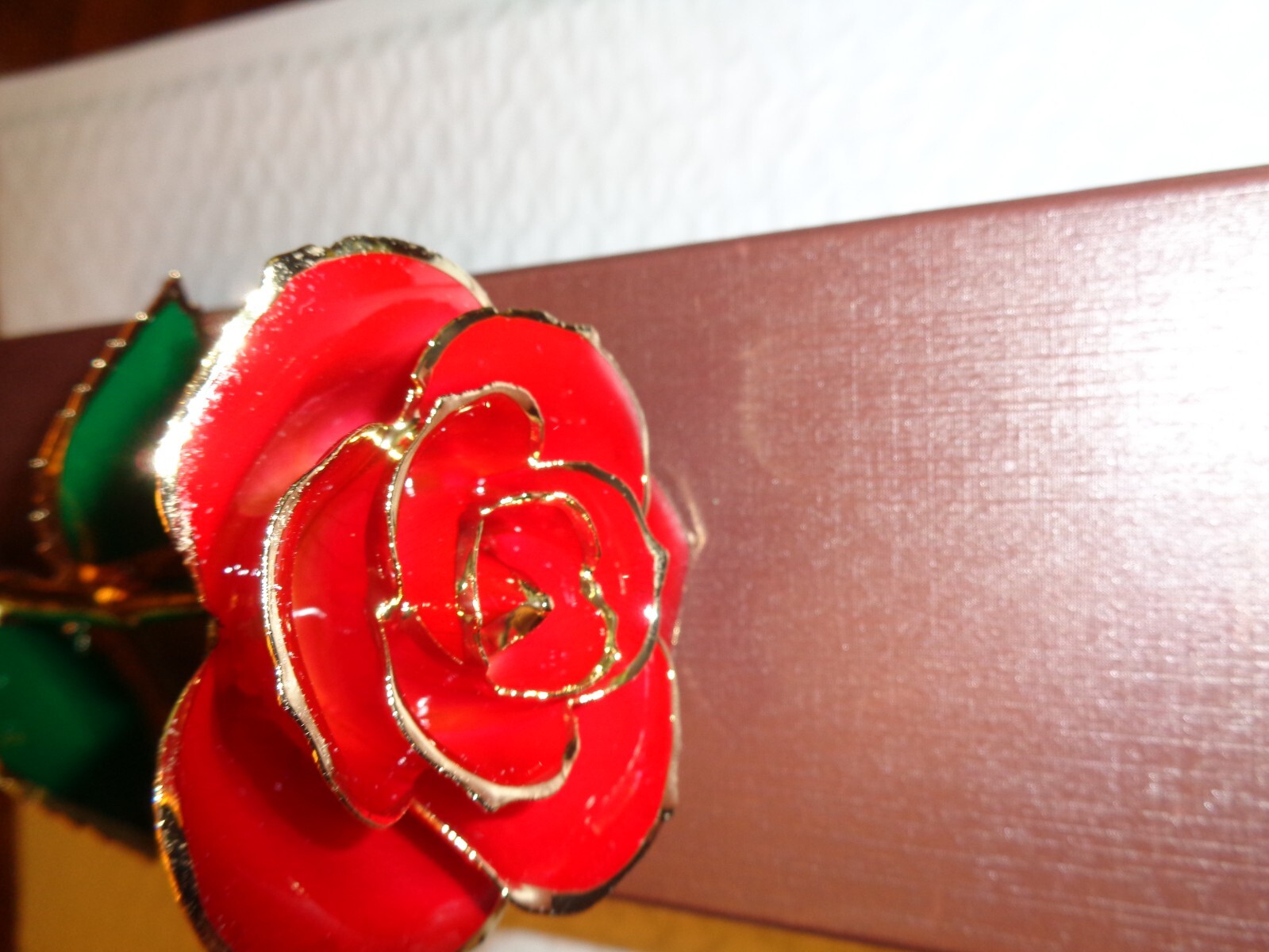 ZJ CHAO REAL LONG STEM RED ROSE HAND CRAFTED and DIPPED 24K GOLD with COA