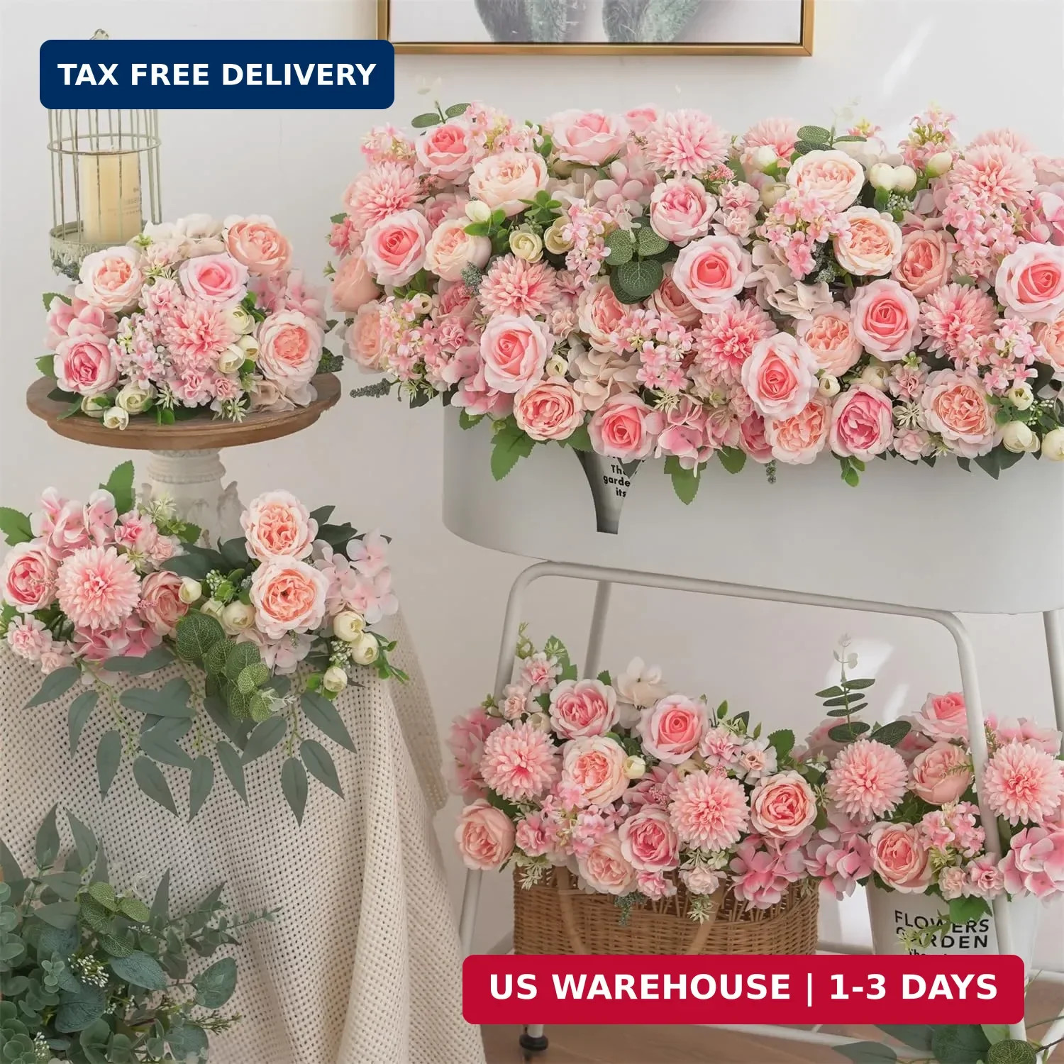 8 Pcs Mixed Artificial Peony Flowers Set-4 Bouquets & 4 Stems, Pink Fake Peony R