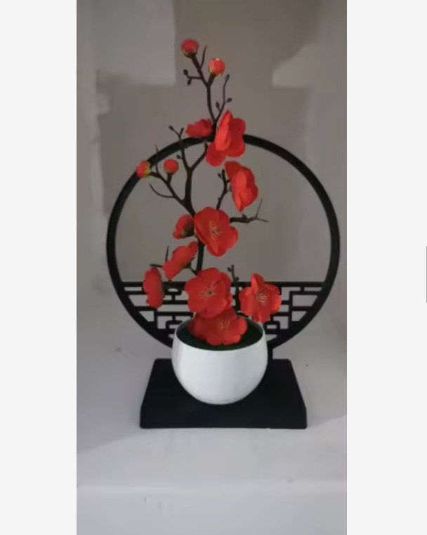 3 Colors Artificial Plum Blossom Bonsai with Screen Base