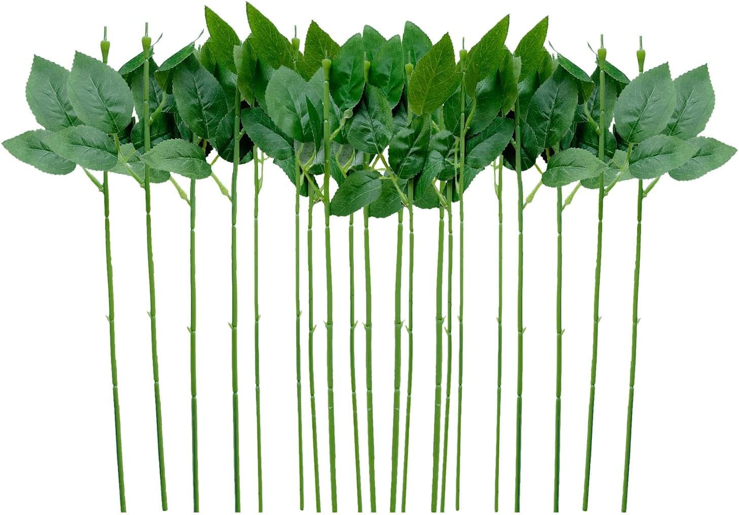 Yesok 50Pcs Floral Wire Stem with Leaves Artificial Plastic Rose Floral Wire