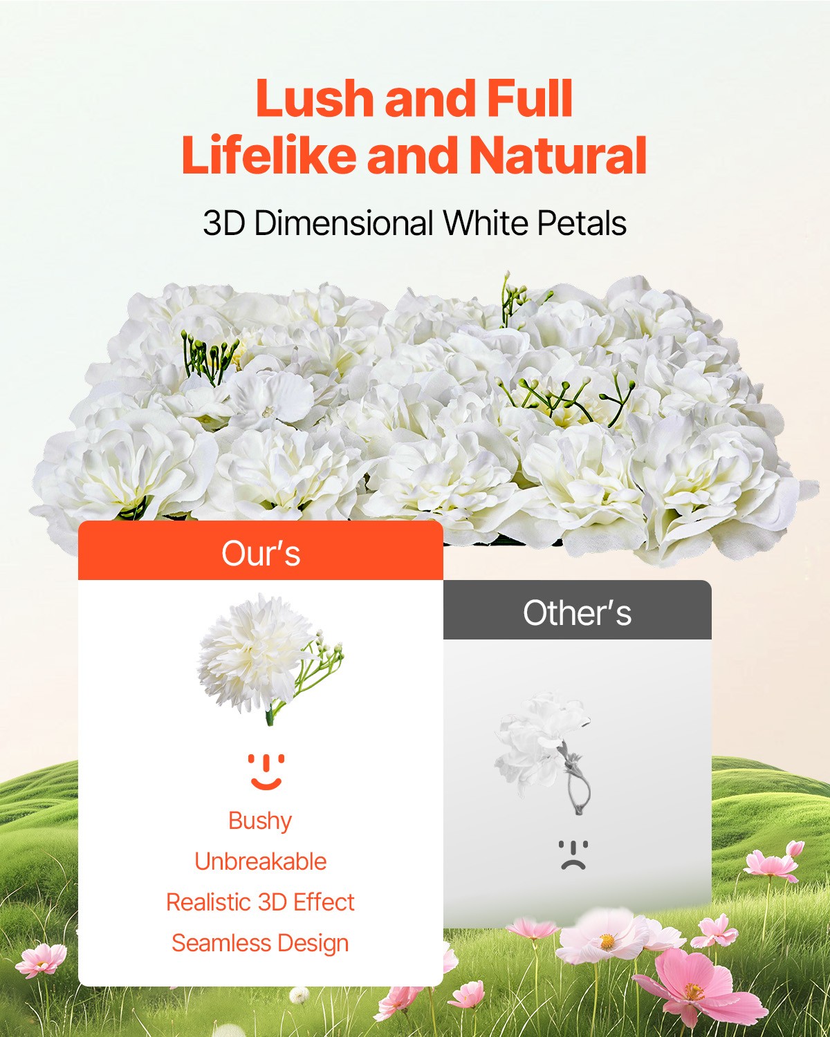 VEVOR 3D Flower Wall Panel 24PCS 15×15 in Artificial Floral Background Wedding