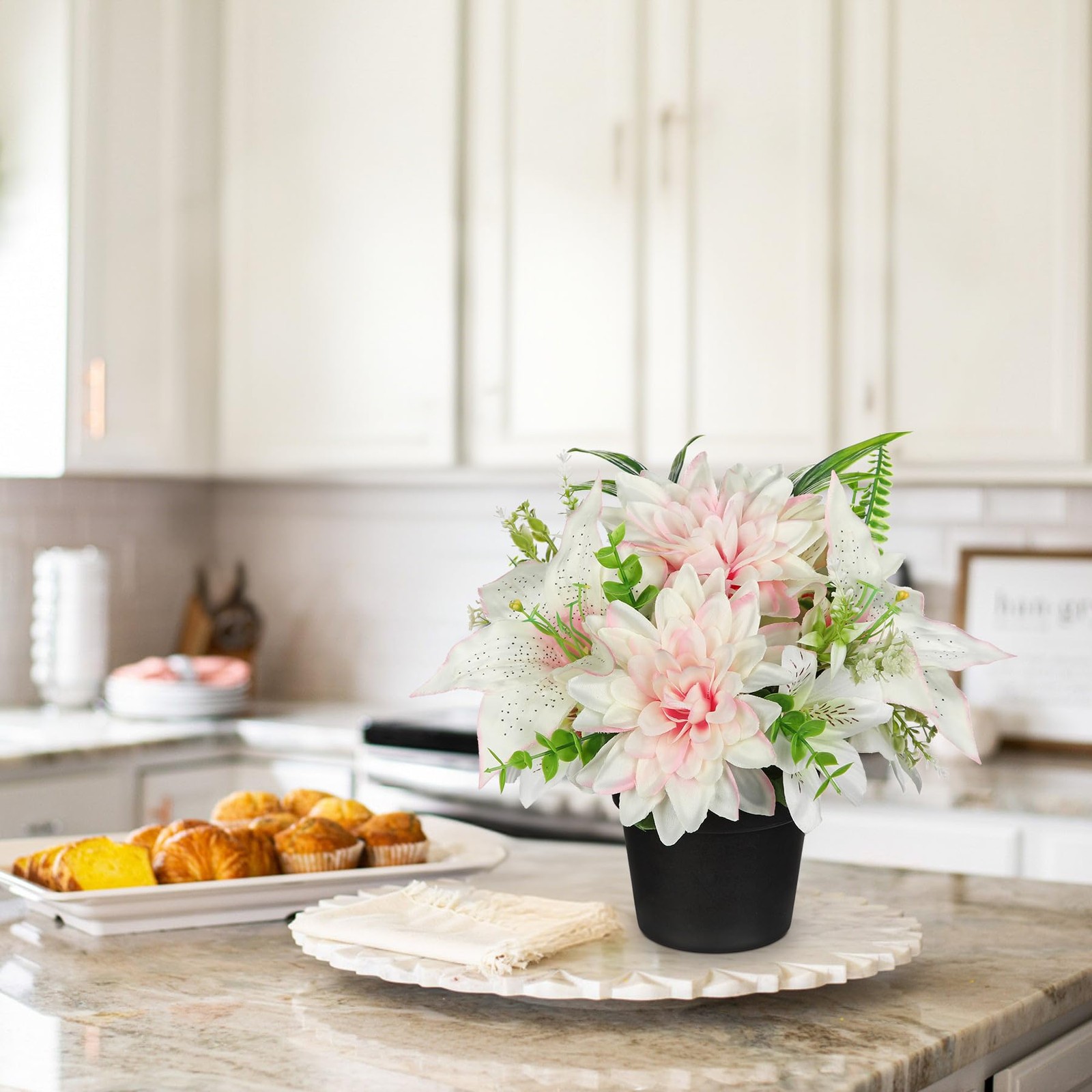 Pink Artificial Flowers Small Fake Flowers in Vase Peonies Dahlia Tiger Lily …