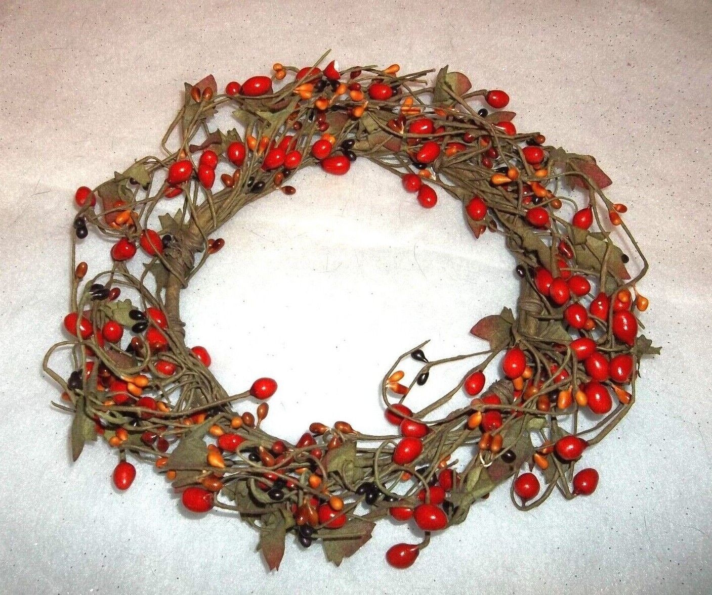 Multi-Color Pip Berry & Twig Candle Ring, 6″ inside diam., New