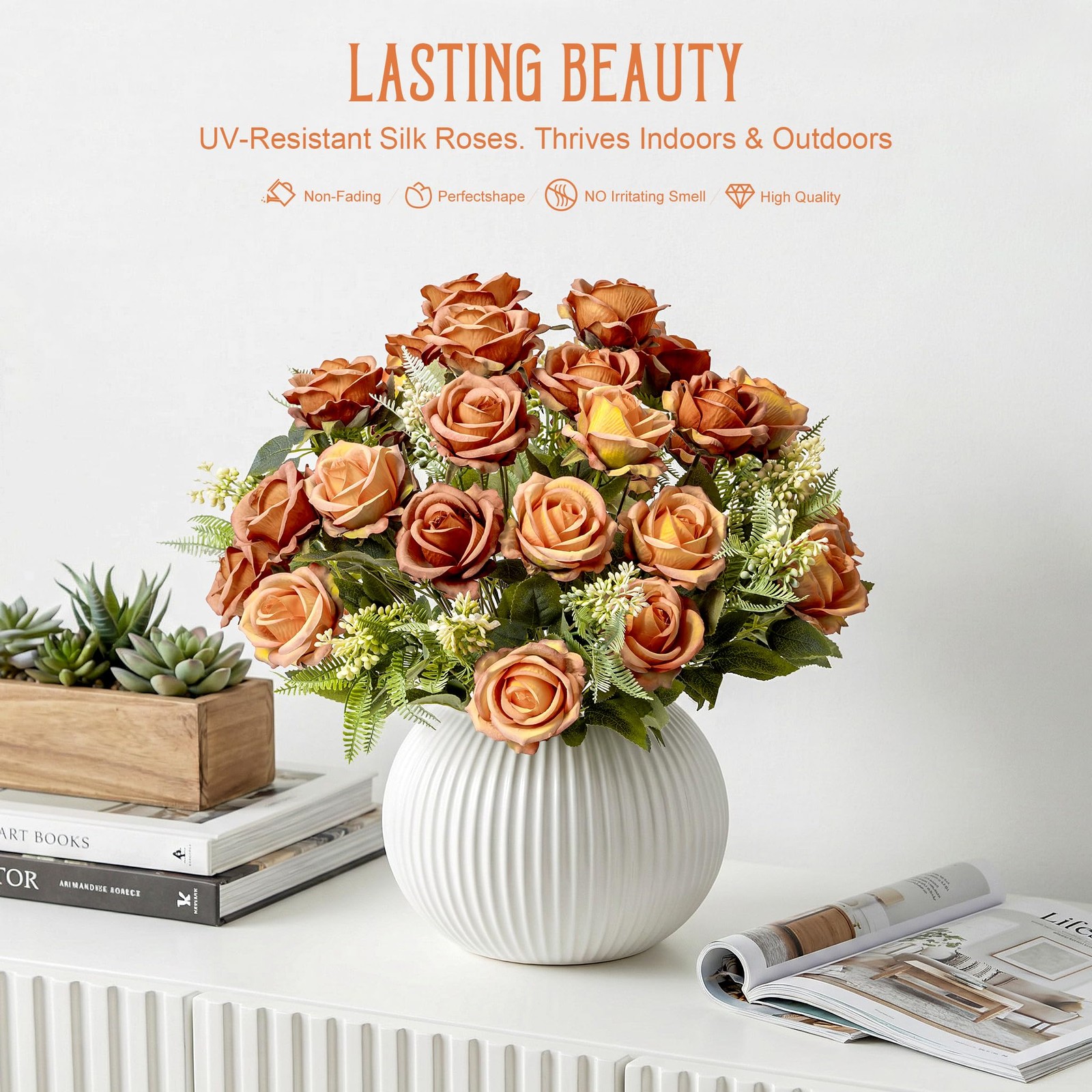 Fake Roses Burnt Orange Roses Artificial Roses Silk Roses Artificial Roses wi…