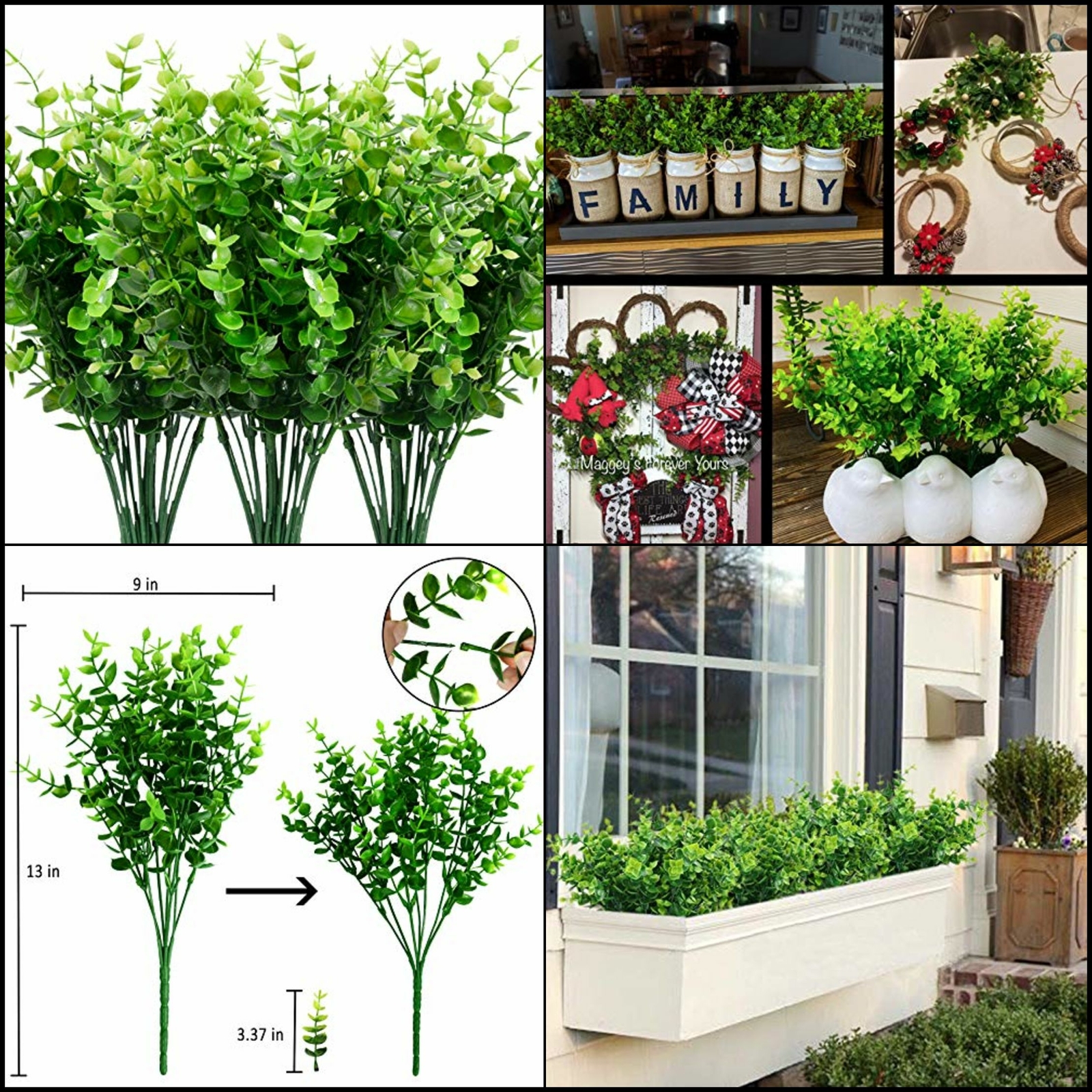 9 Bundles Fake Plants Artificial Boxwood Greenery 63 Stems Fade Resistant Faux
