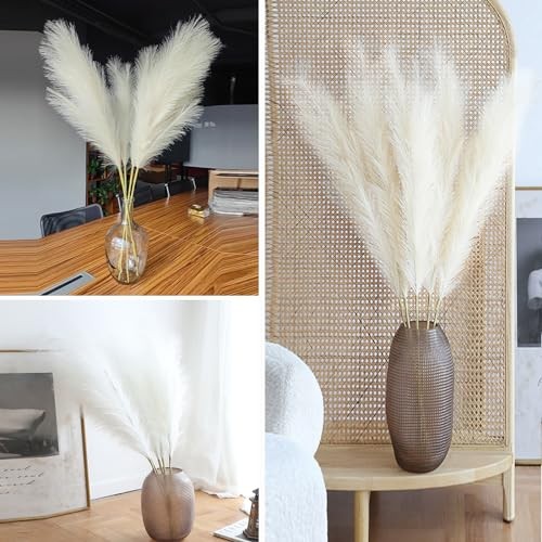 38″ 10 Stems White Pampas Grass Tall Decor – Faux Pampas Grass A-cream White