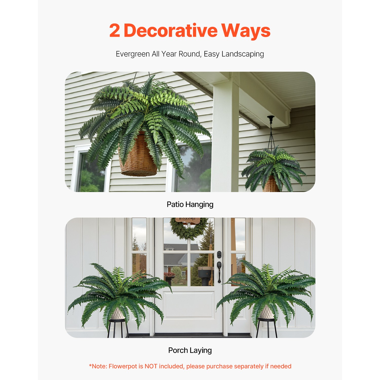 Uimoso Set of 2 Faux Boston Ferns with 35 Branches for Indoor and Outdoor Use