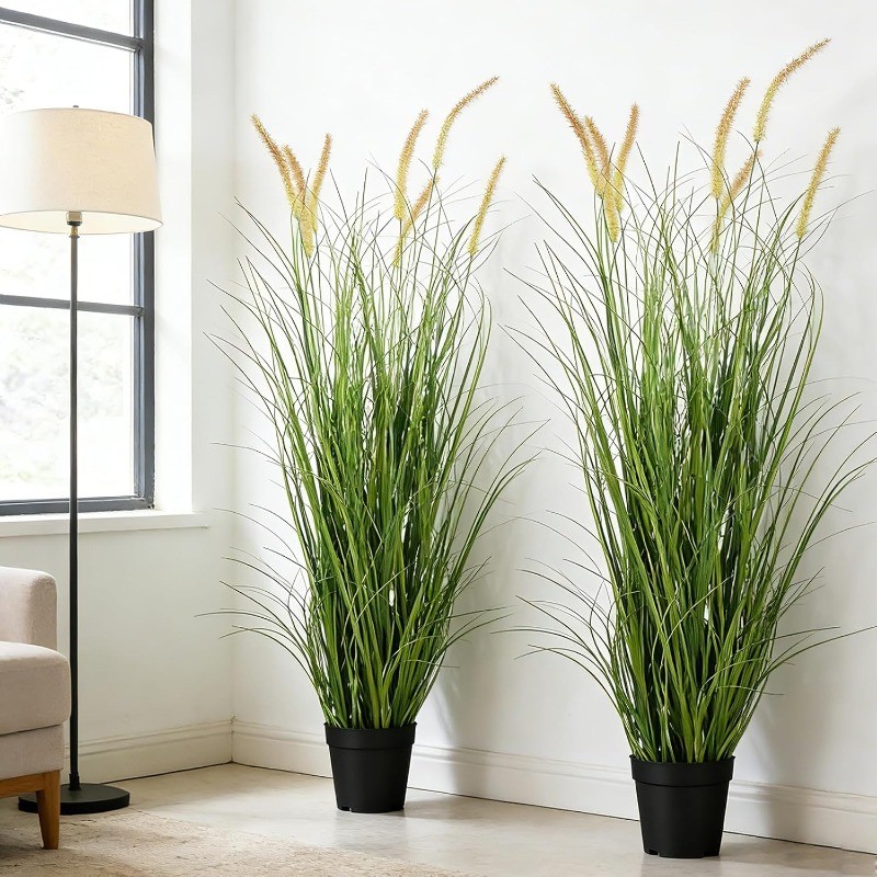 2PCS 4FT Artificial Grasses Indoor Artificial Plants in Pots for Home Decor Gift