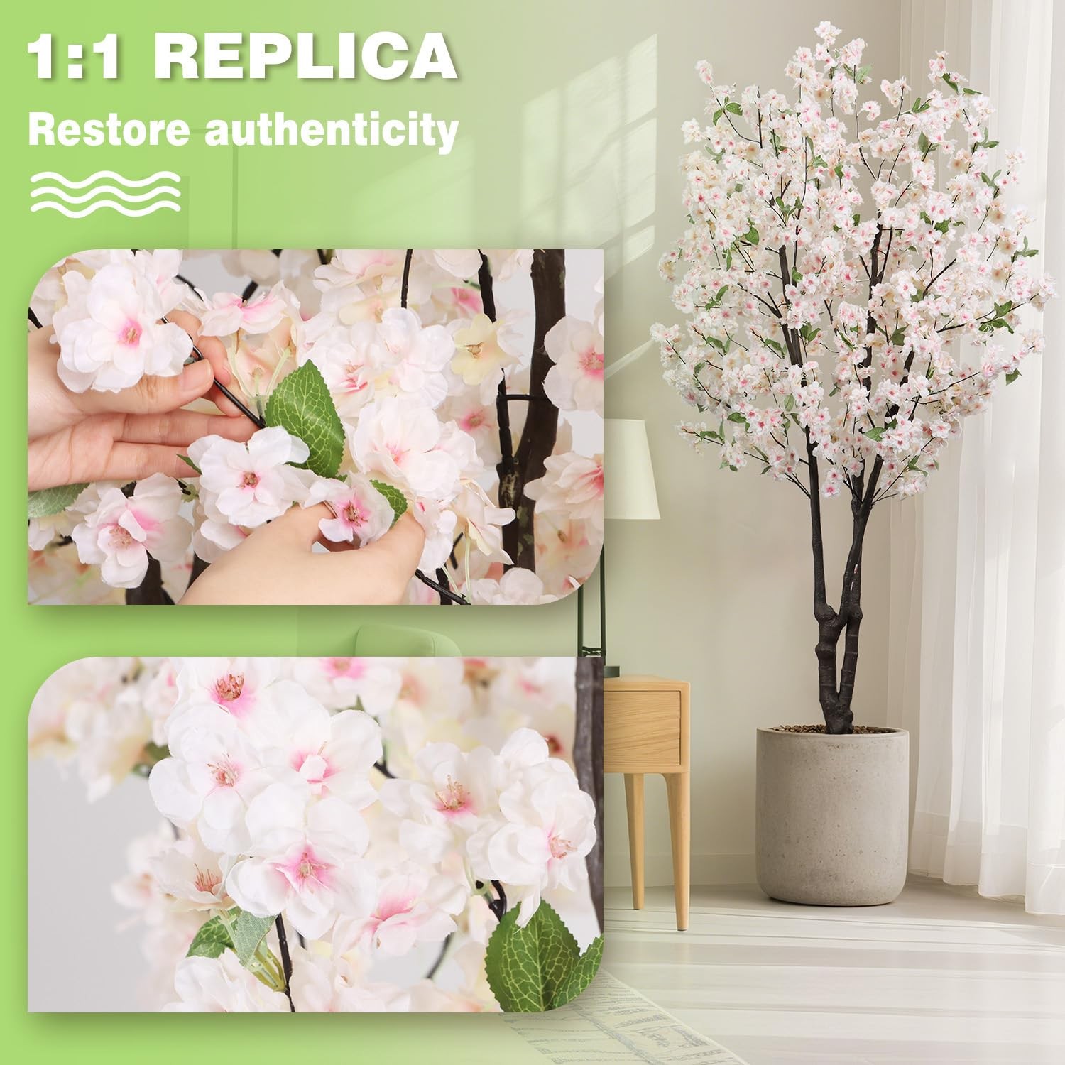 DRACIT Artificial White Cherry Blossom Tree 5.7ft(68in) Faux Lifelike Plant