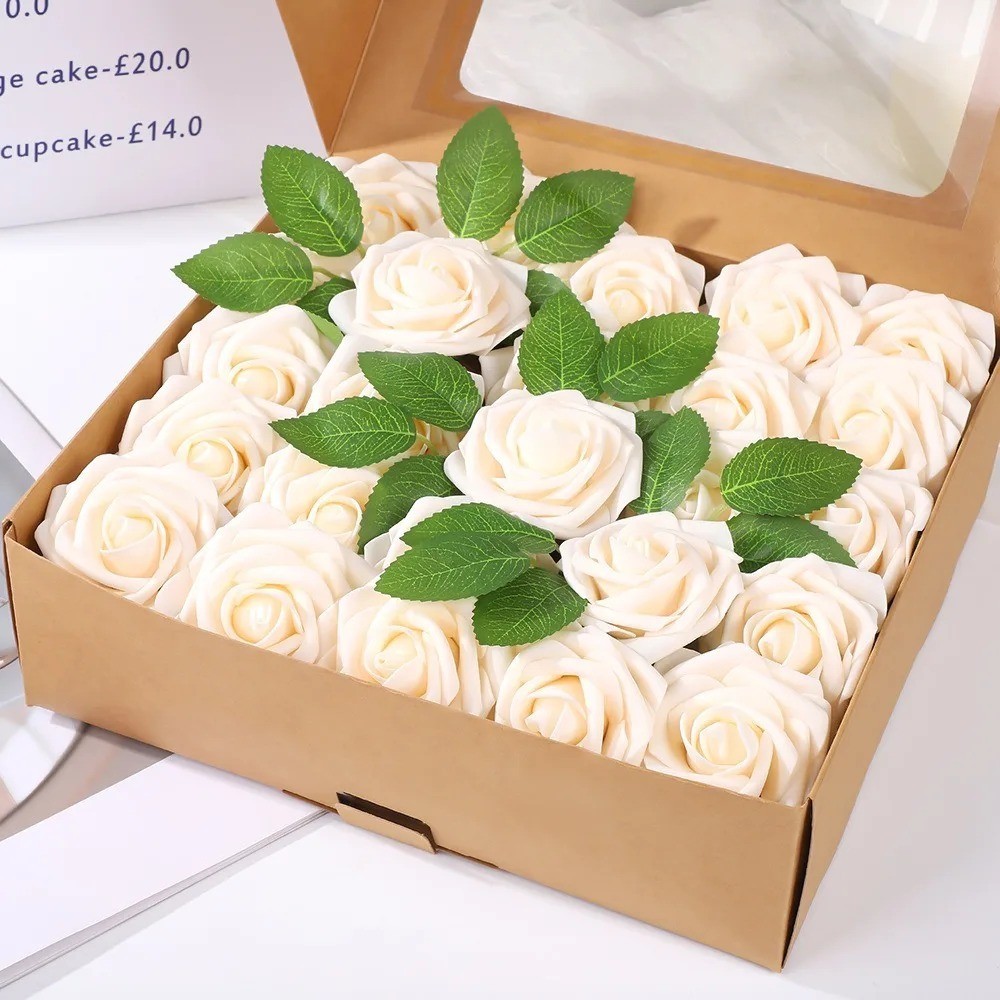 25pcs Artificial Flowers, Fake Flowers Roses W/stem For DIY Wedding Bouquets Cen