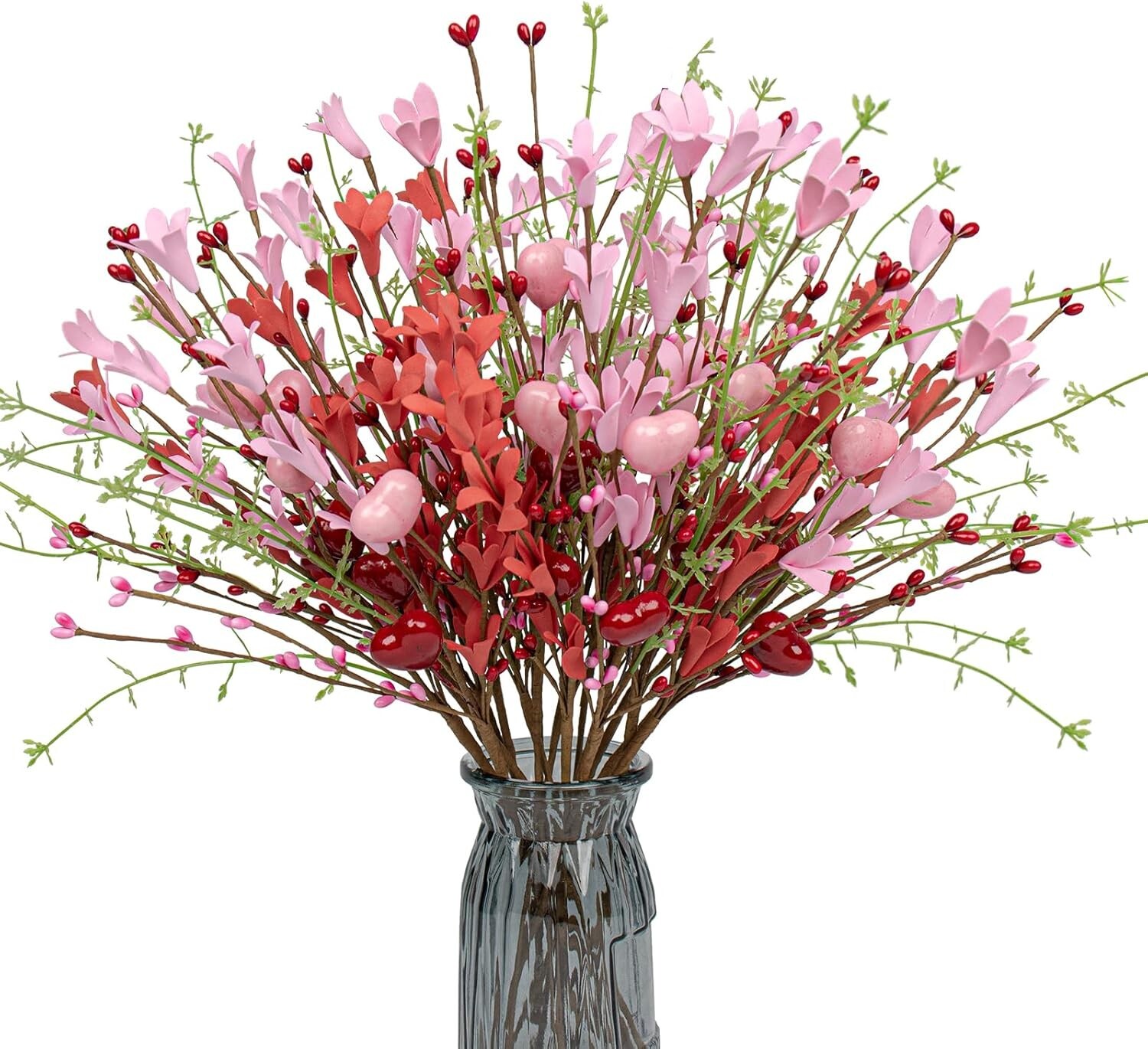 Artificial Red Berry Stem Flowers Valentines Day Decor Heart Shape Gift for Wife