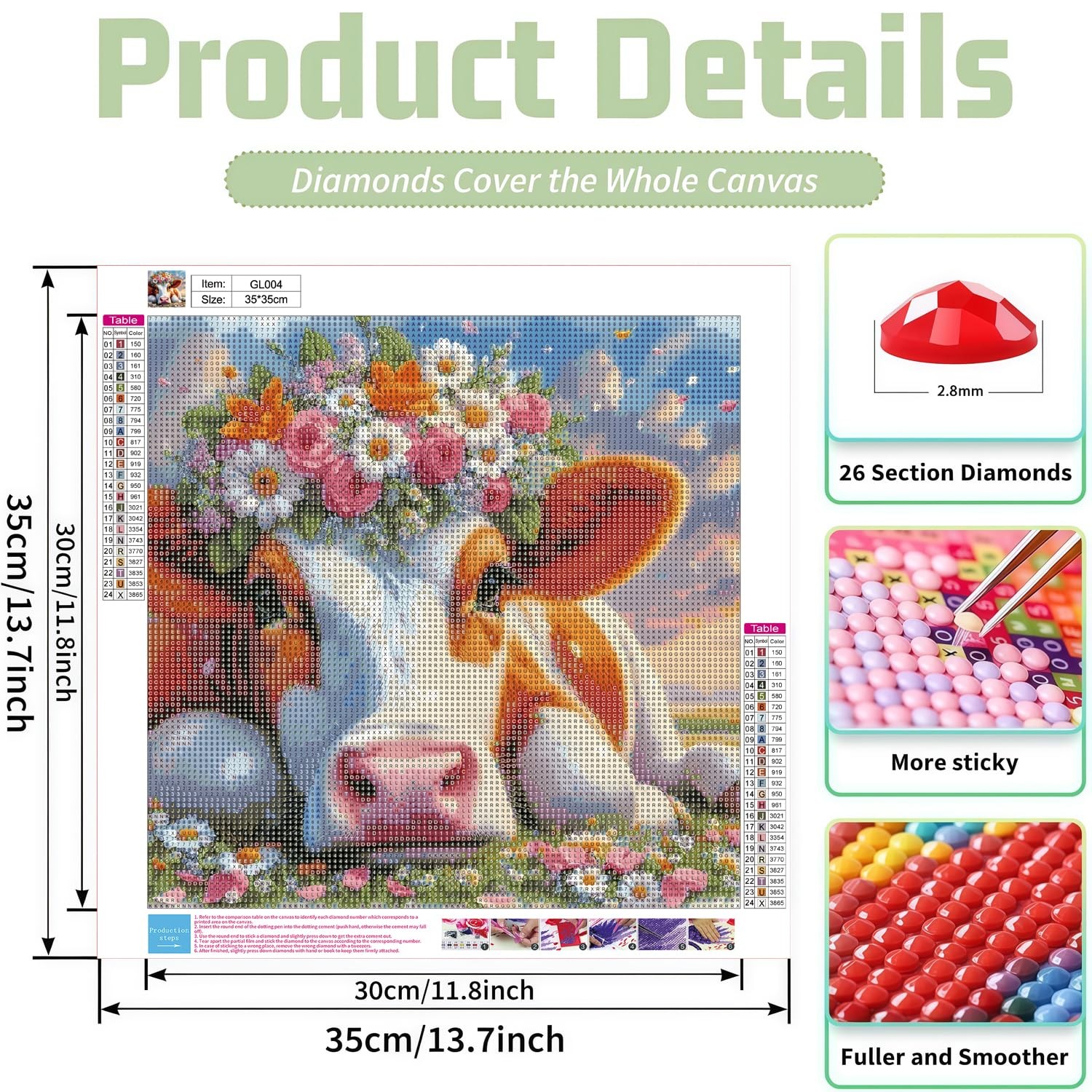 Miairivy Cow with Flower Wreath 5D Diamond 13.8 inches x inches, GL004