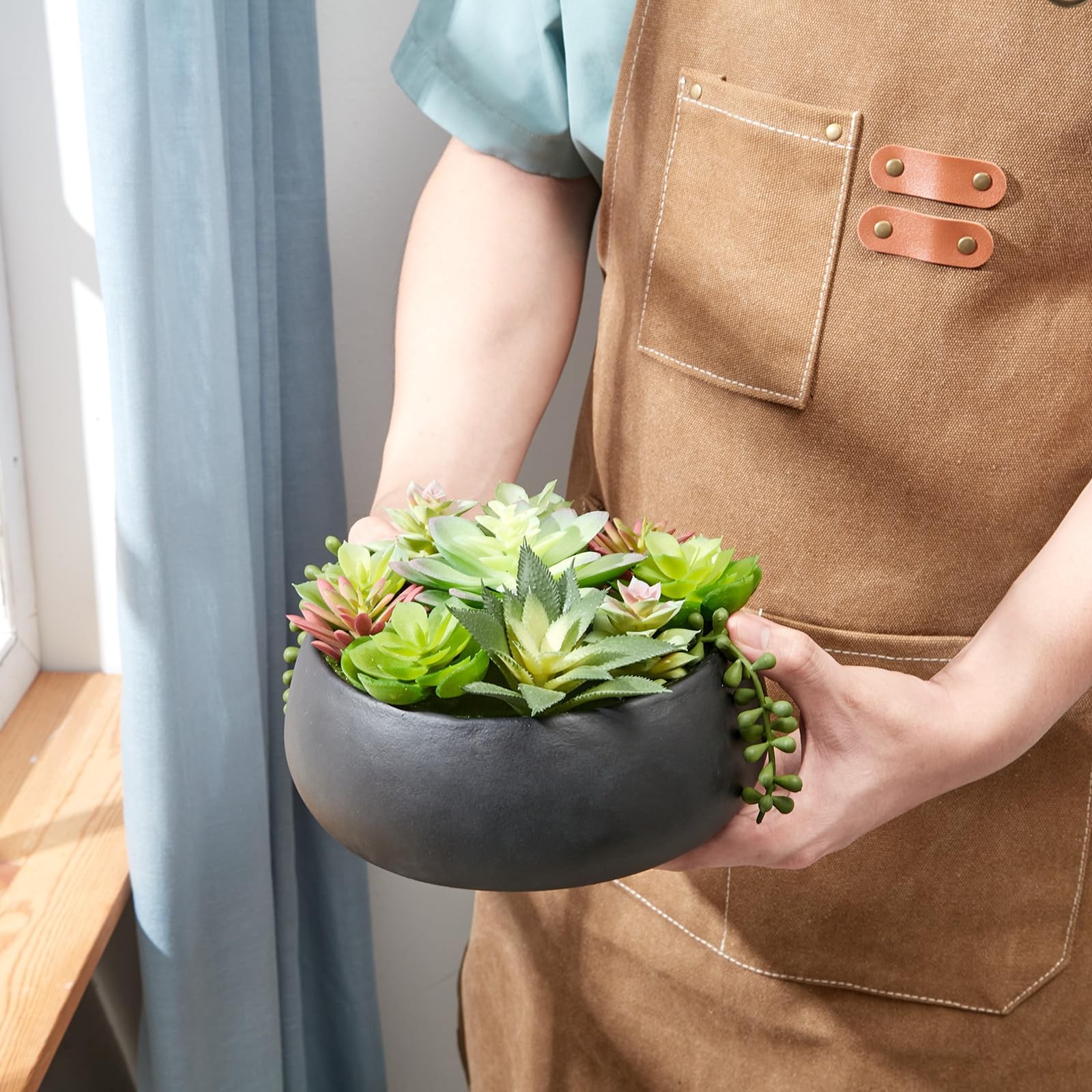 Best 8inch Artificial Succulent Plants in Pots,Large Fake Succulents with Black