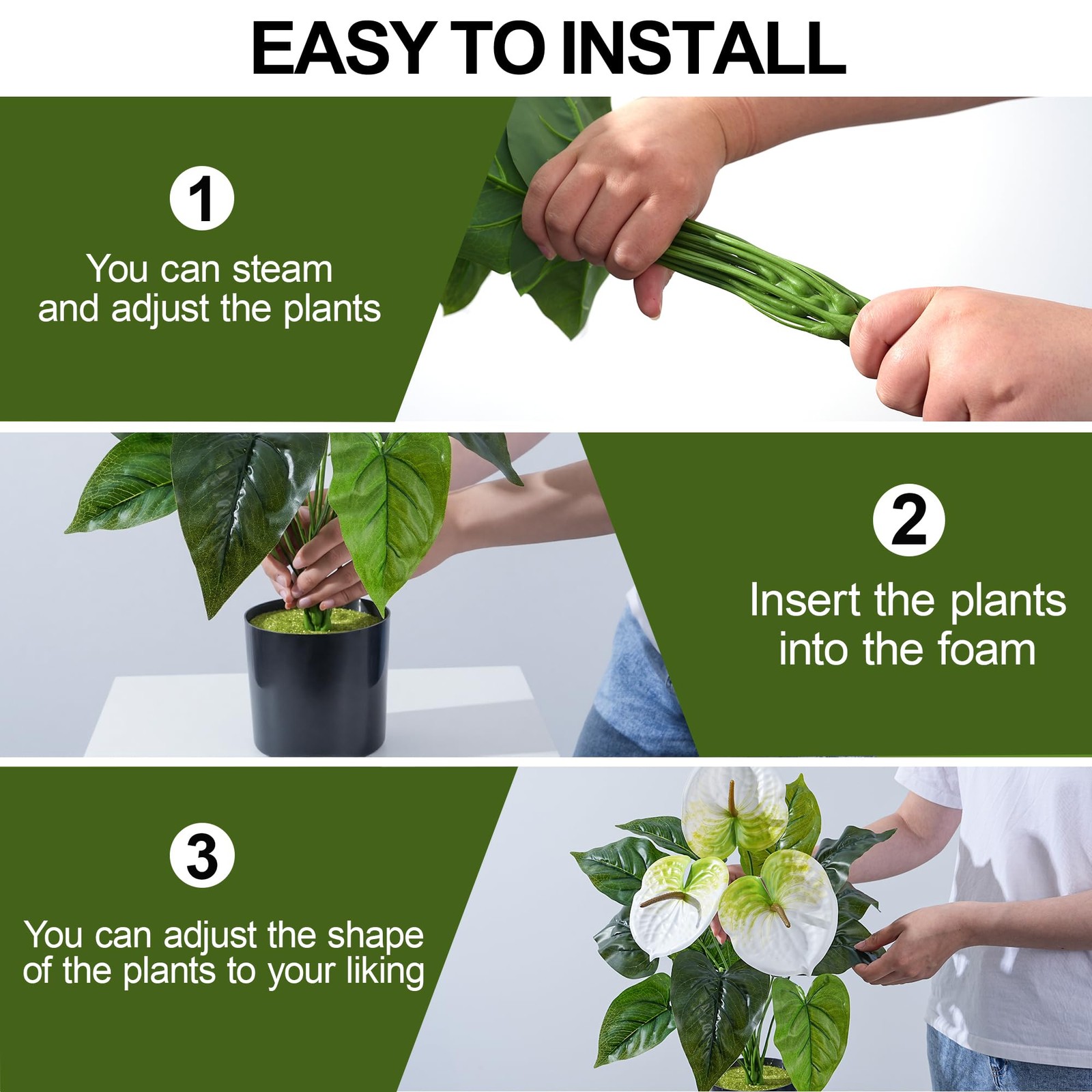 2 Pack Anthurium Artificial Flowers Plants with Pots for Indoor Outdoor Decor…