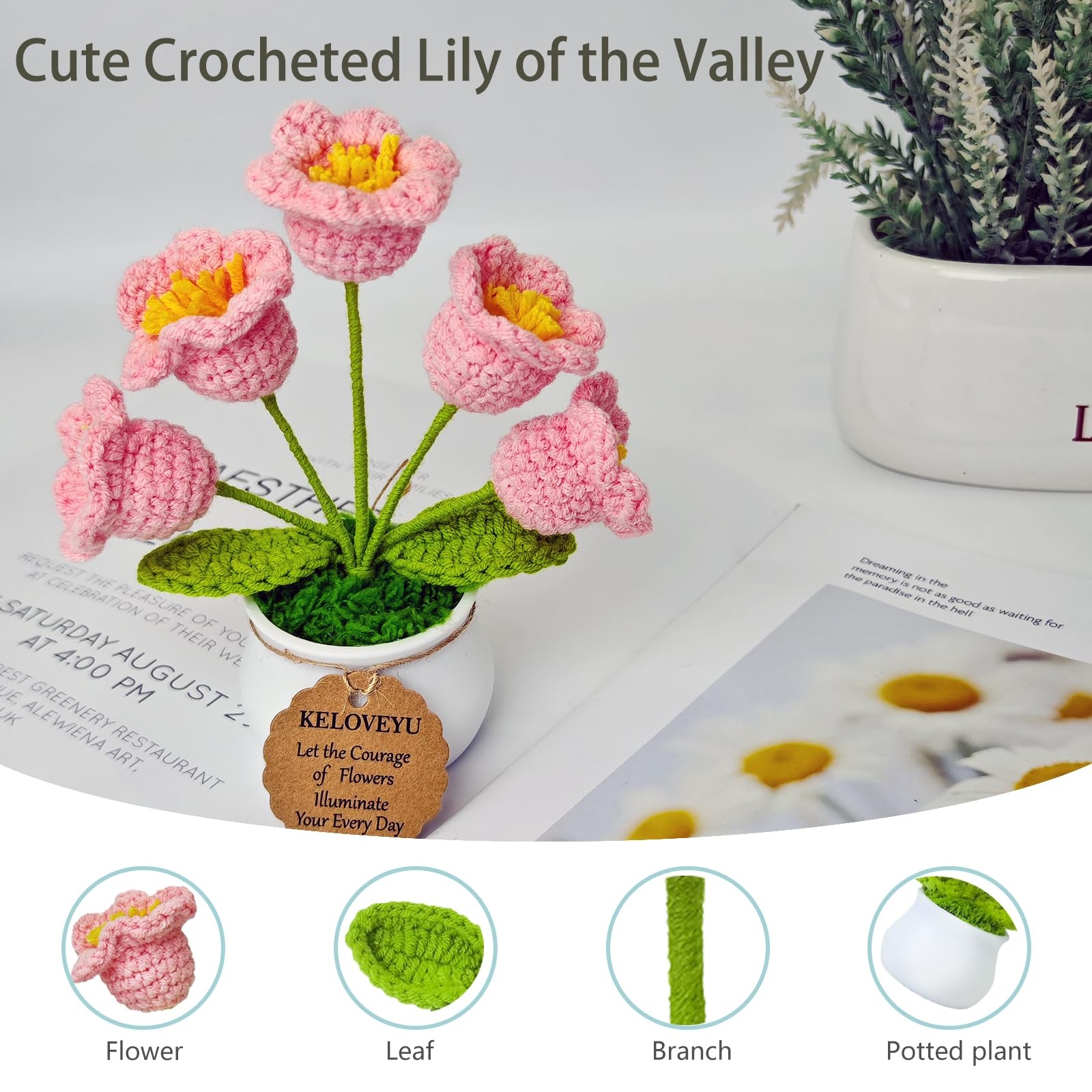 Crochet Flowers Bouquet Lily of The Valley Crochet Potted Plants Knitted Flow…