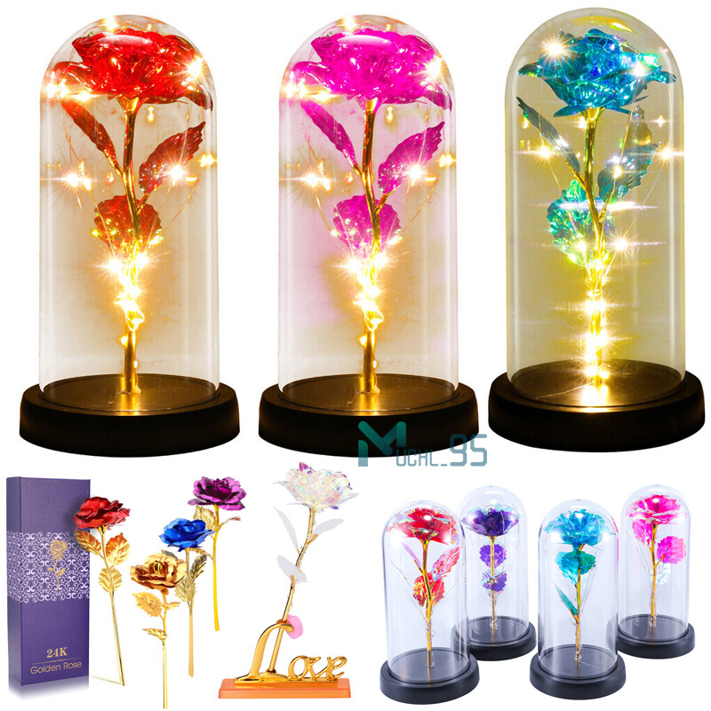 Galaxy Glass Rose Crystal Flower Gift Light Up Rose in Glass Dome Gift for Women
