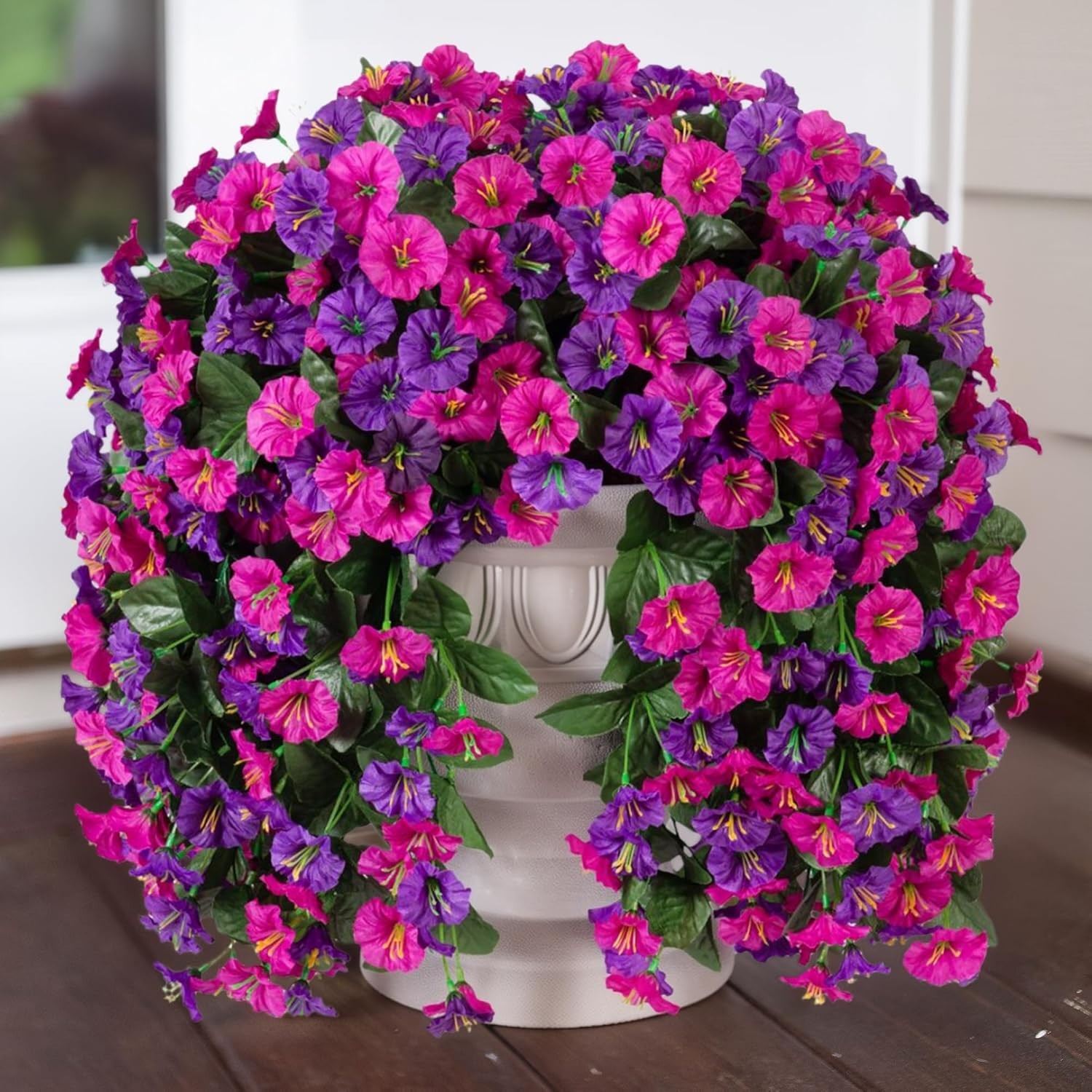 Elegant Outdoor Faux Silk Flower Vines – 2PCS UV Resistant Dark Purple & Fuchsia