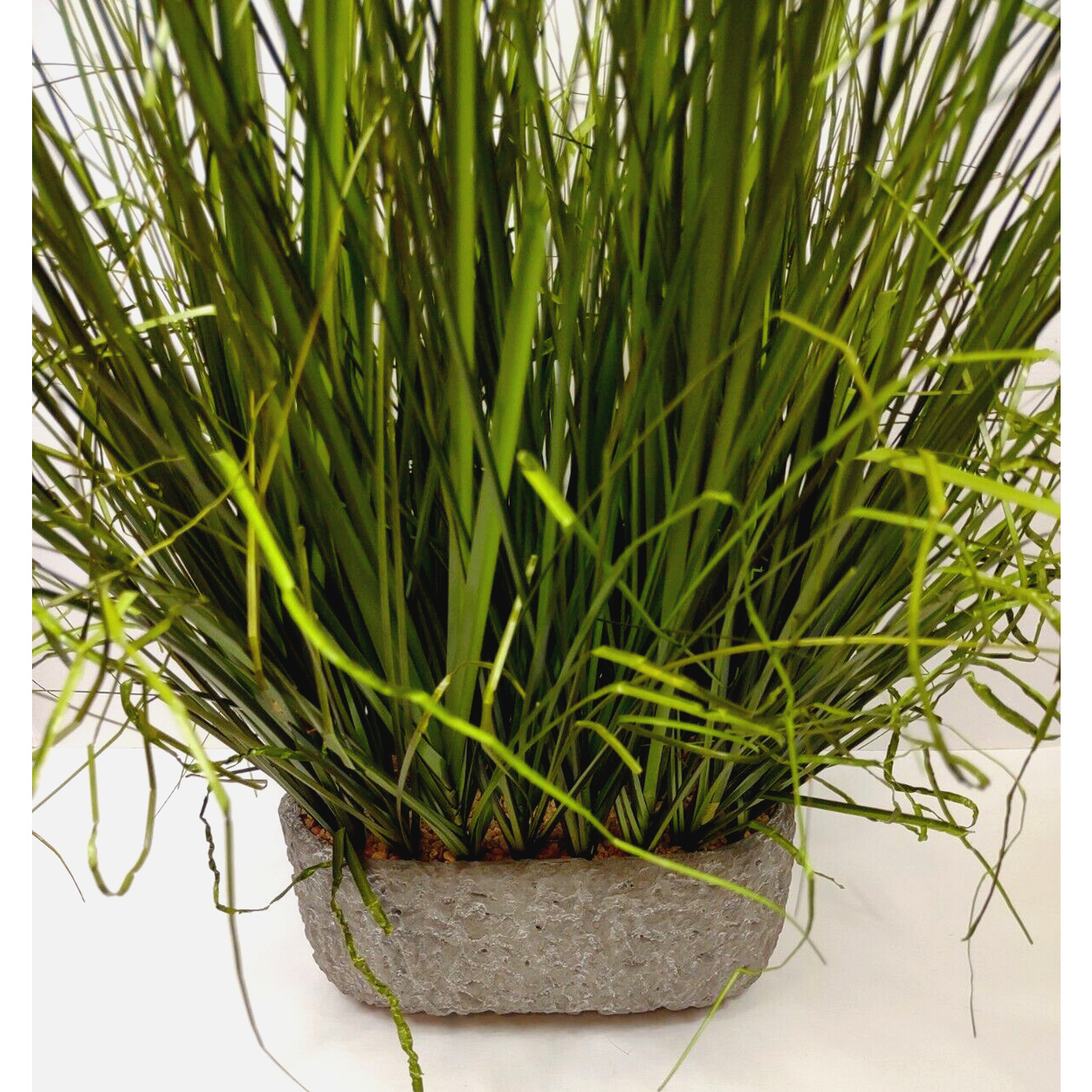 Faux Grass Center Piece Arrangement Rock Filled Cast Textured Vase 24” Tall