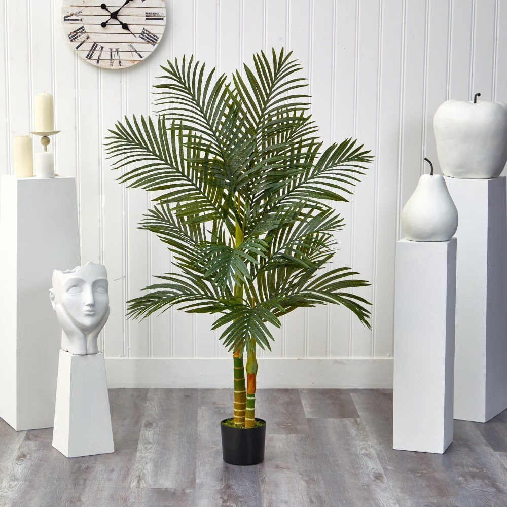 Artificial Golden Cane Palm Tree in Decorative Planter Green Foliage