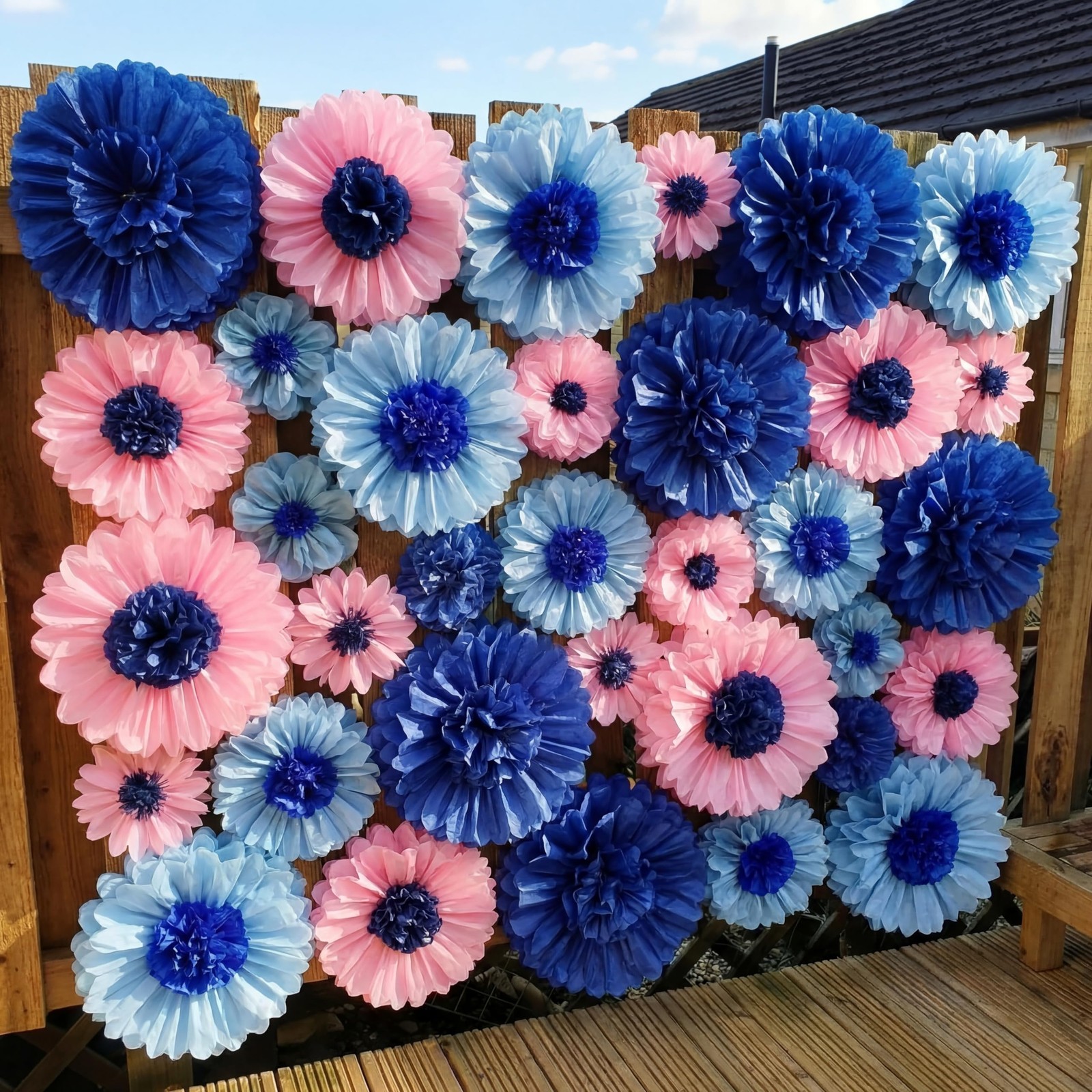 36 PCS Dusty Blue Assorted Size Tissue Paper Flowers Pom Poms Party Backdrop
