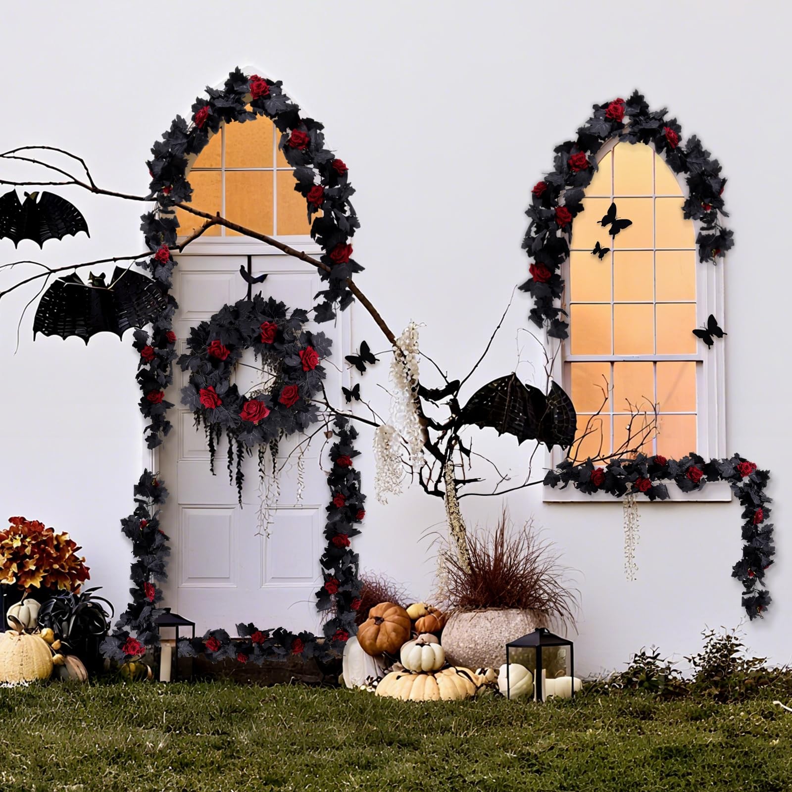Artificial Flowers Garland Black Maple Leaf Garland Fake Hanging Flower Artif…