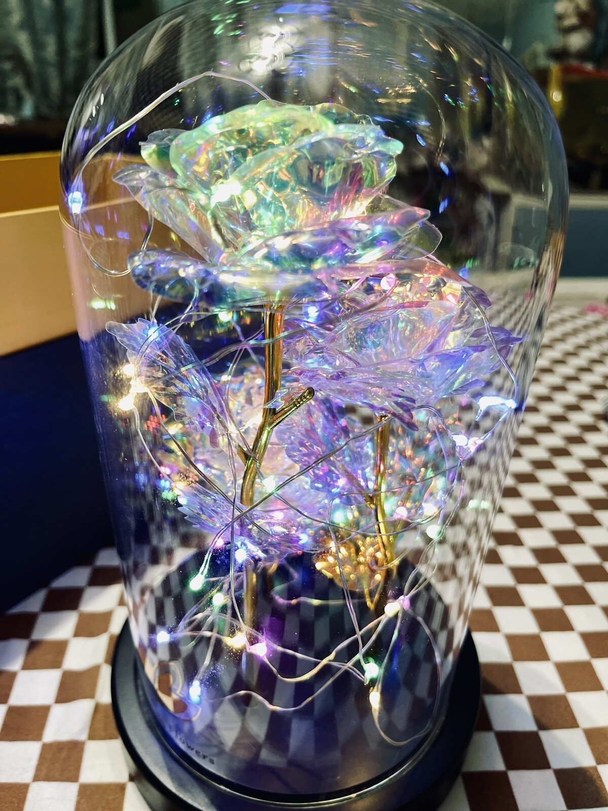 Gorgeous Glass Rose Flower Gift for Women Light-Up Forever Rose Glass Case