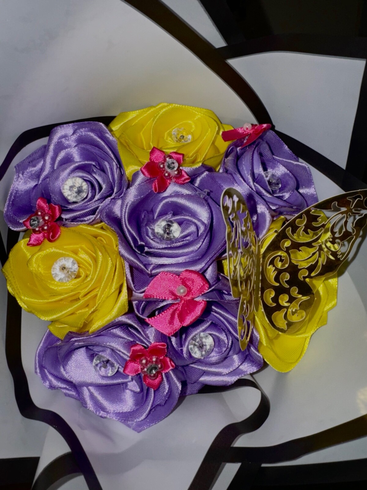 Ribbon rose bouquet, bouquet, flowers, roses, multiple sizes, multiple colors