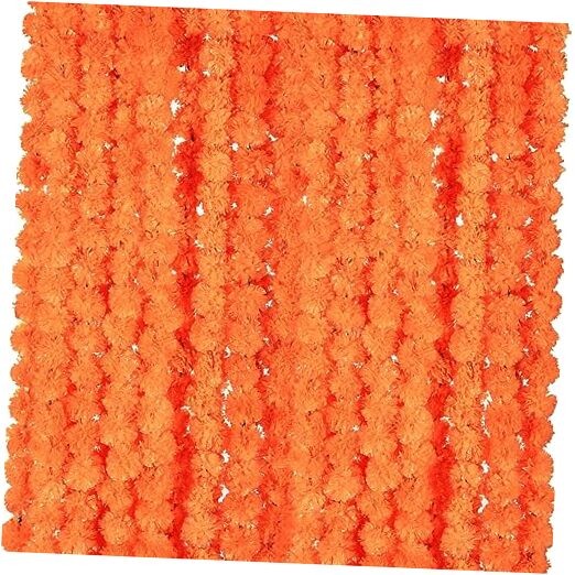 15 Pack Marigold Garland for Decoration 5 ft Long Strands Faux Orange Red