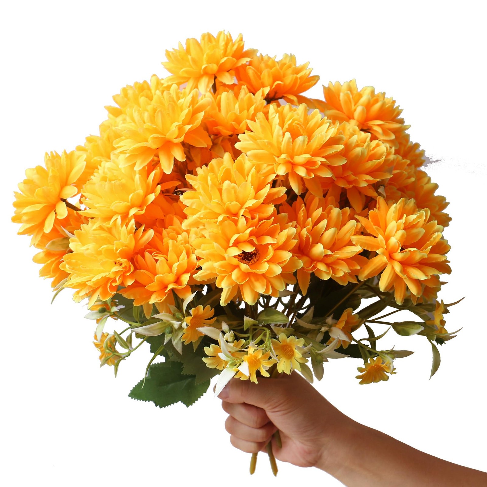 6 Pack Artificial Marigold Silk Flowers Bouquet, Orange Yellow Fake Mums Chry…