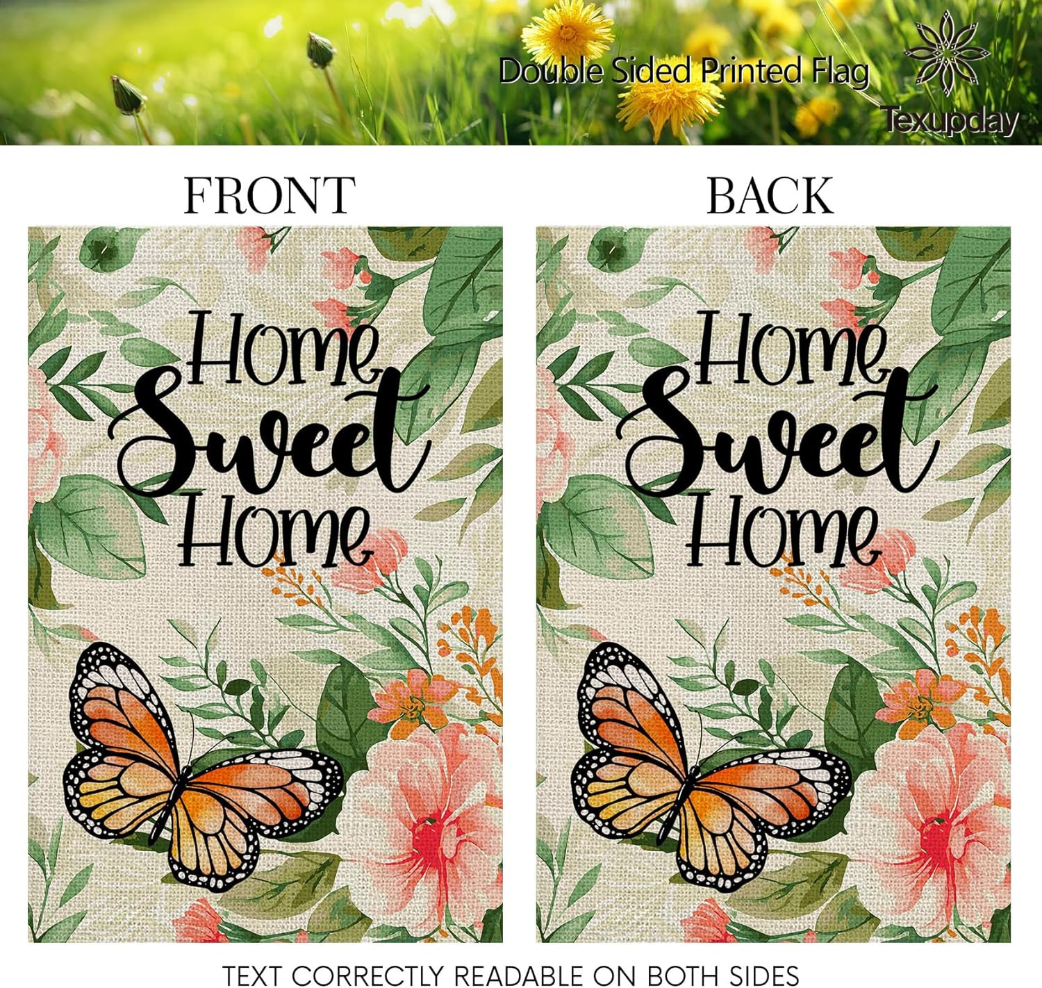 Home Sweet Home Watercolor Flower Butterfly Decoration Double Sided Vertical Bur