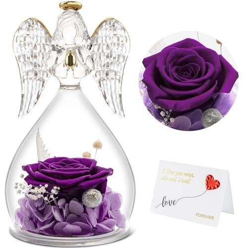 Mom Birthday Gifts for Mom Grandmas, Angel Figurines with Real Rose Purple