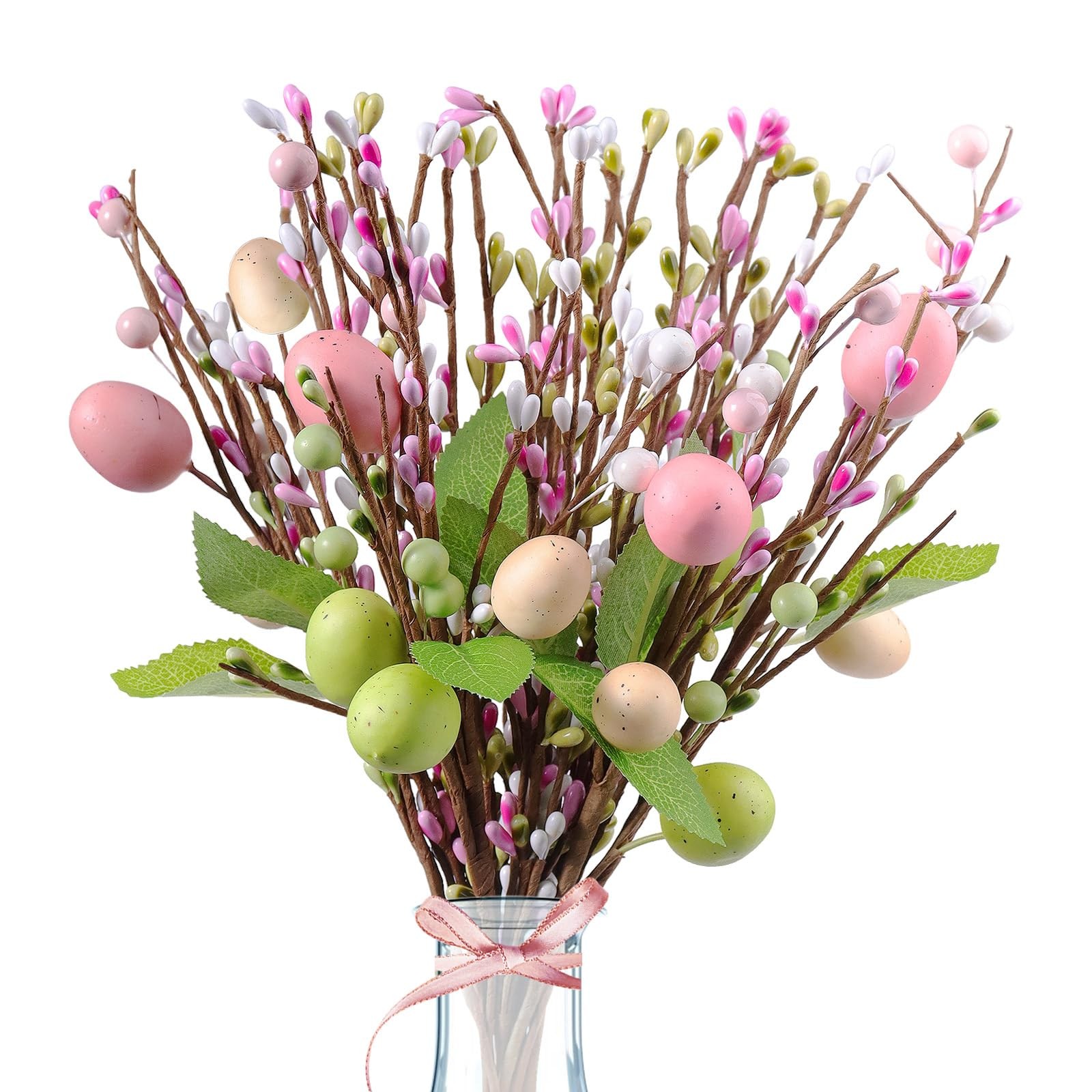 8Pcs Easter Floral Egg Picks, 12.2in Artificial Easter Sprays Picks Spring Fl…