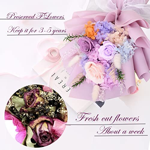 Preserved Flowers Bouquet Natural Real Long Lasting Roses and Flowers, pink