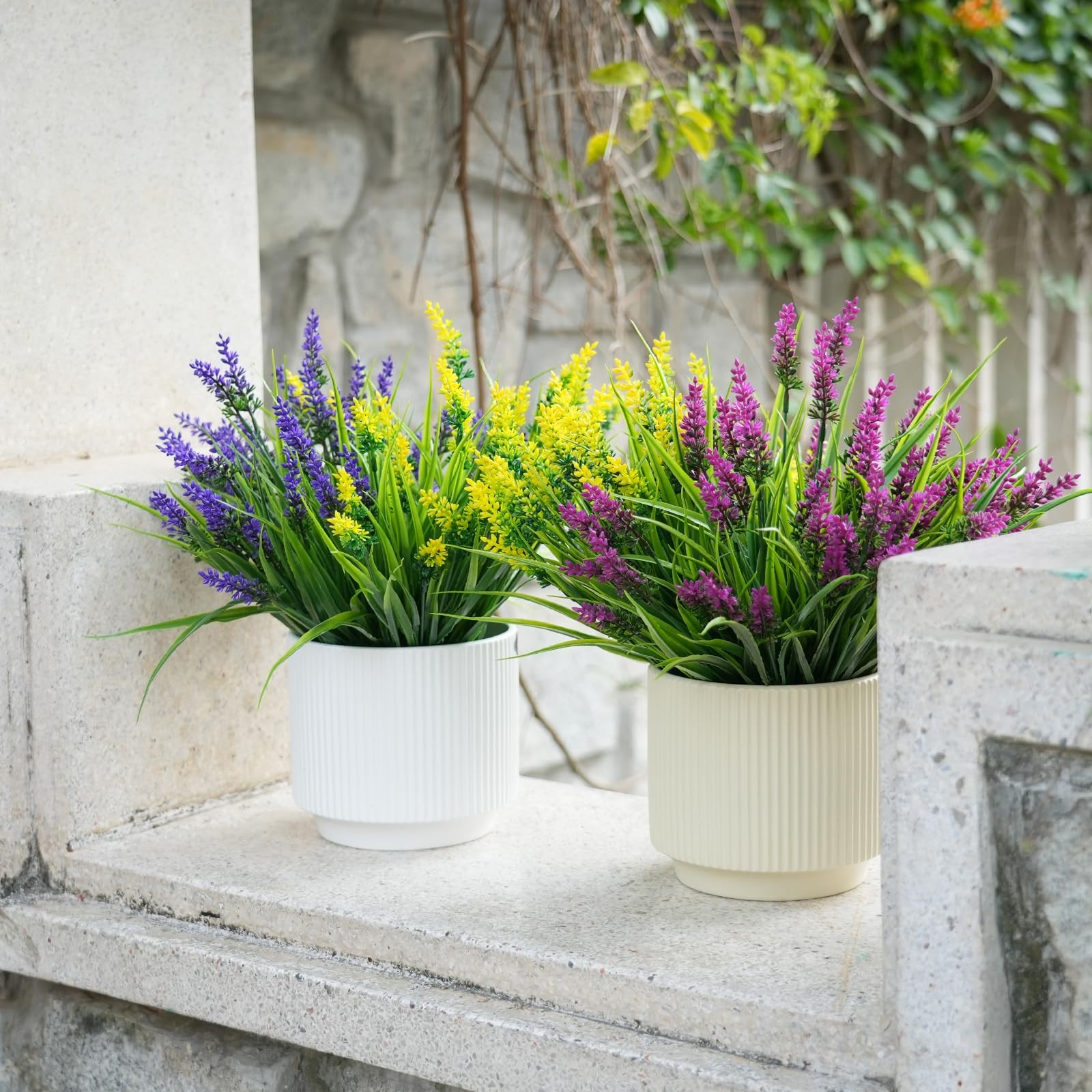 12 Bundles Artificial Lavender Plants Outdoor UV Resistant, Faux Monkey Grass…