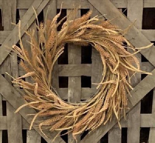 New Primitive Farmhouse Artificial FALL TAN WHEAT GRASS WREATH Hanging 21″