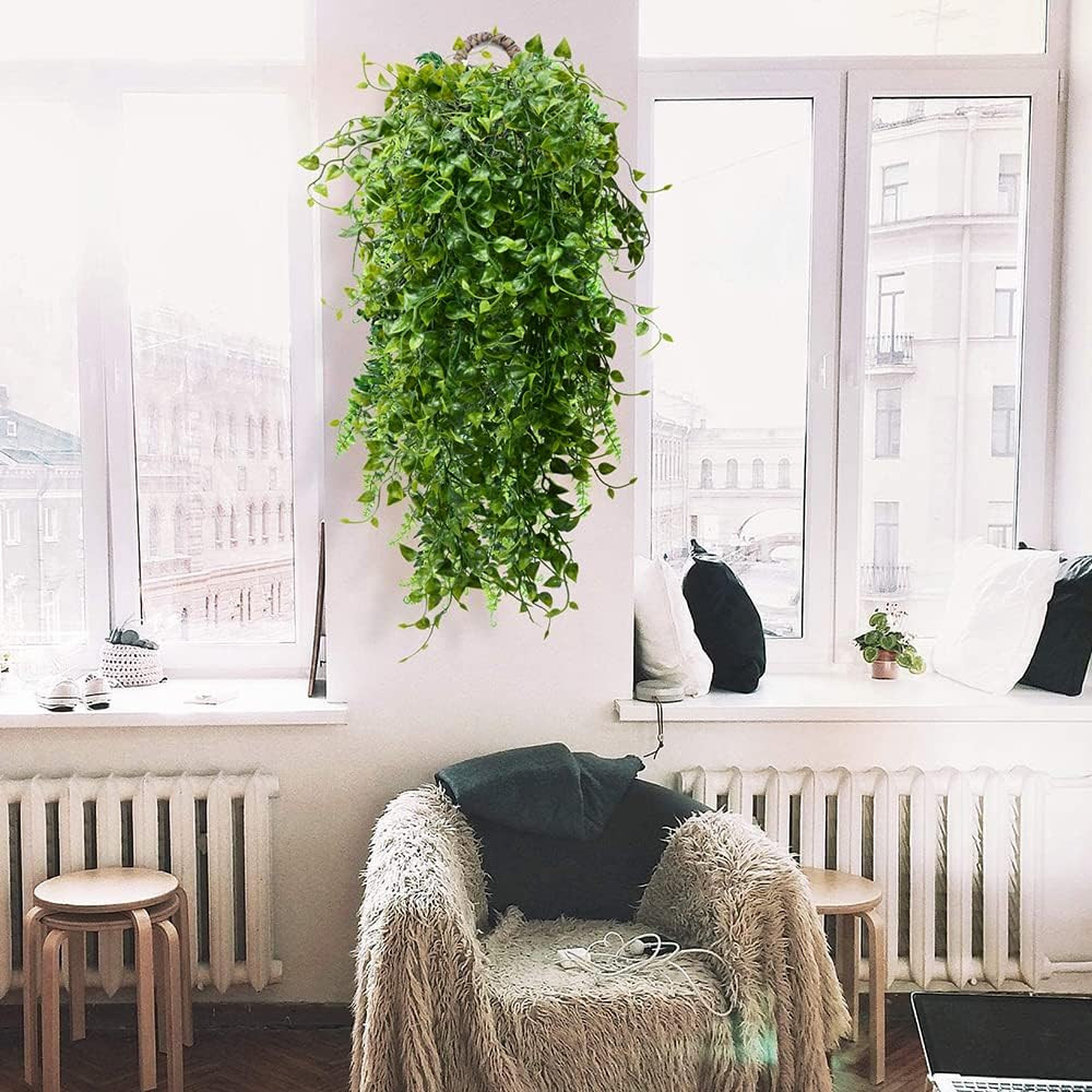 2Pcs Artificial Hanging Plants 32-In Fake Hanging Plant Fake Ivy Vine Outdoor