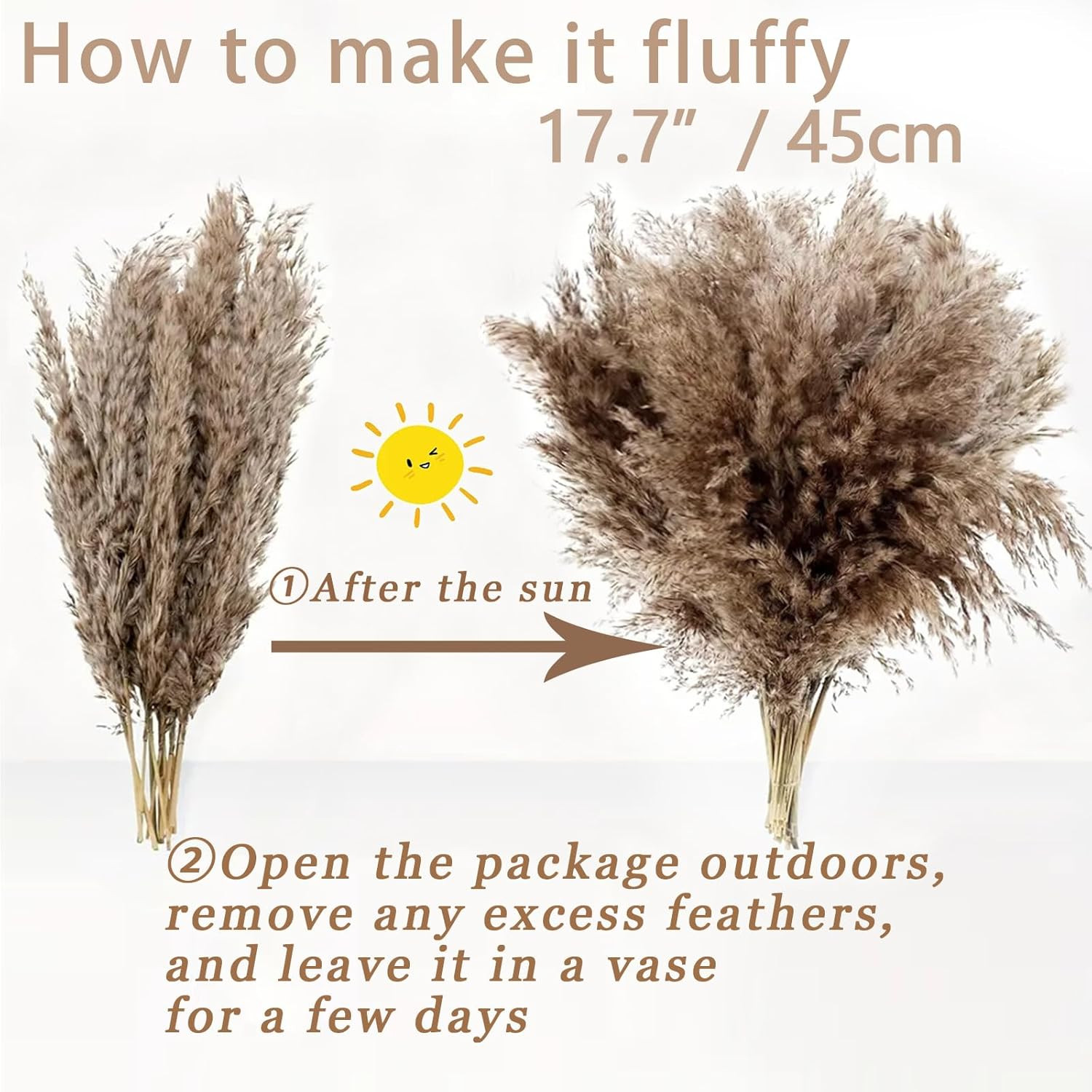 17 Inch 20 Stems Natural Pampas Grass Decor – Tall Fluffy Pompas Grass for Floor