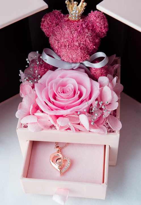 Wholesale Luxury Pink Jewelry Box with Preserved Roses