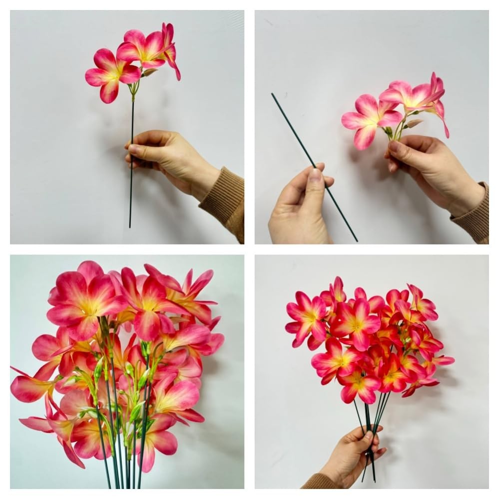 10 Bunch Pink Artificial Flowers Fake Plumeria Flower with Stems,12inch Real …