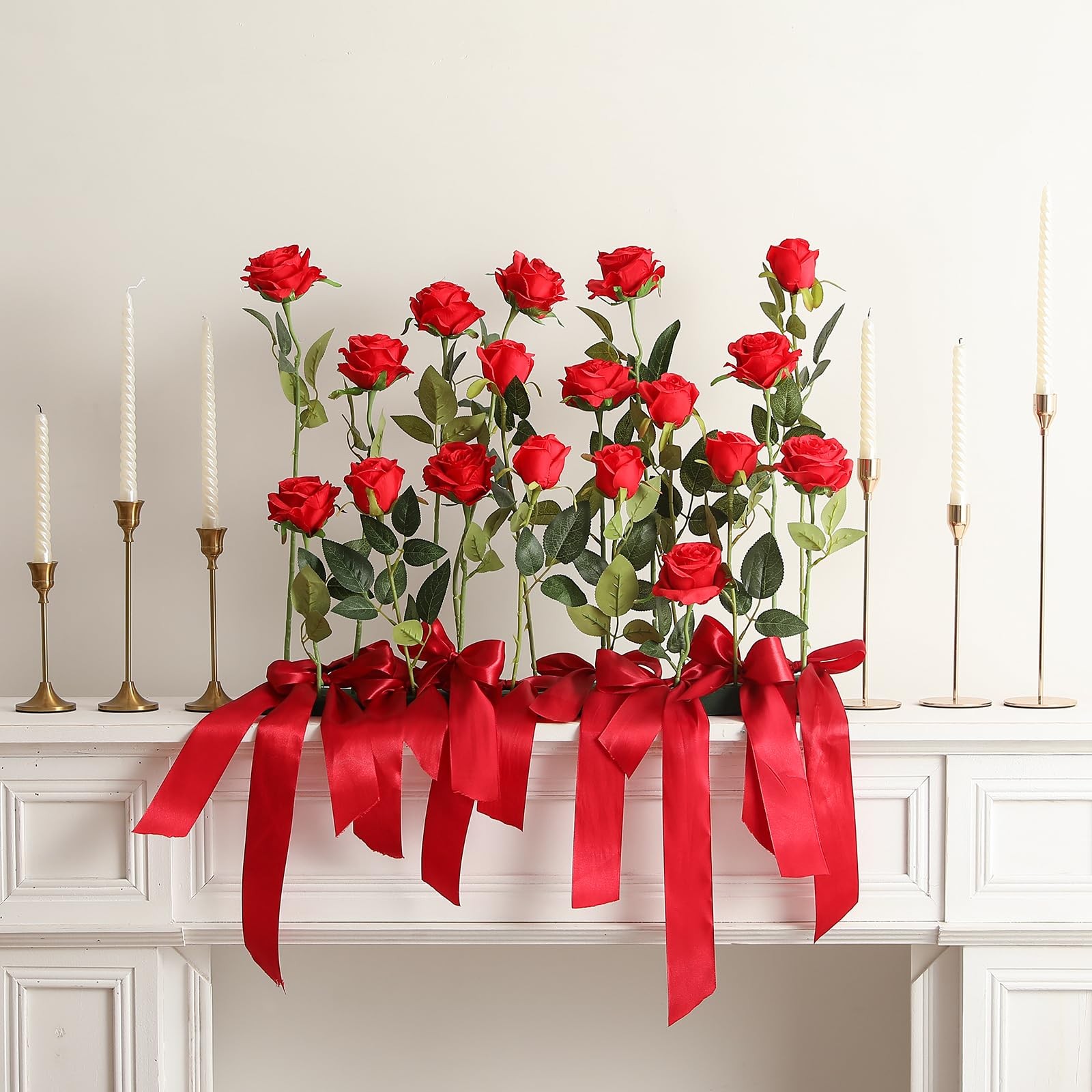 Hawesome 12PCS Artificial Silk Flowers Realistic Roses Bouquet Long Stem for Hom