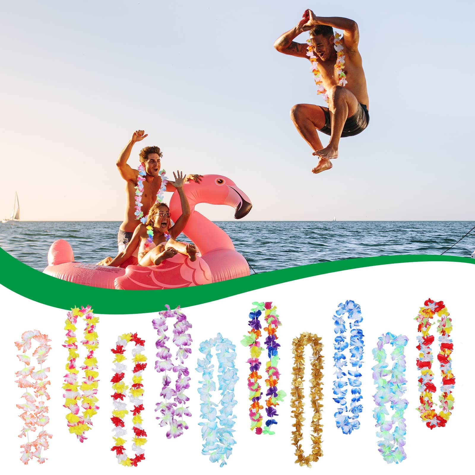 Hawaiian Luau Leis Flowers Necklaces Summer Beach Vacation Pool Luau Party Favor